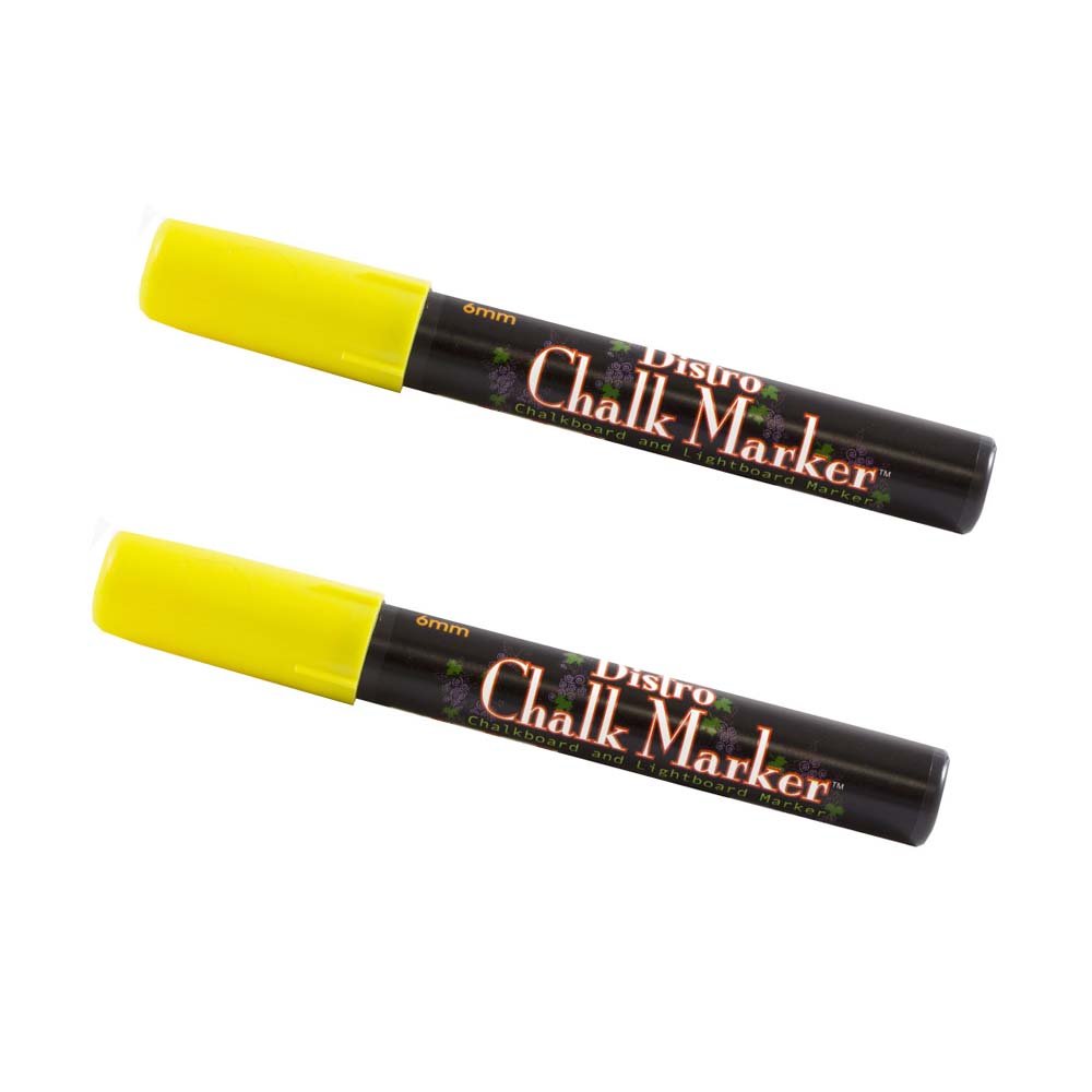Dustless Erasable Chalk Markers - Broad Tip Liquid Chalk Markers for Whiteboards, Glass & Chalkboards - Vibrant Yellow - 2 Pack - Perfect for Restaurants, Classrooms & DIY Crafts