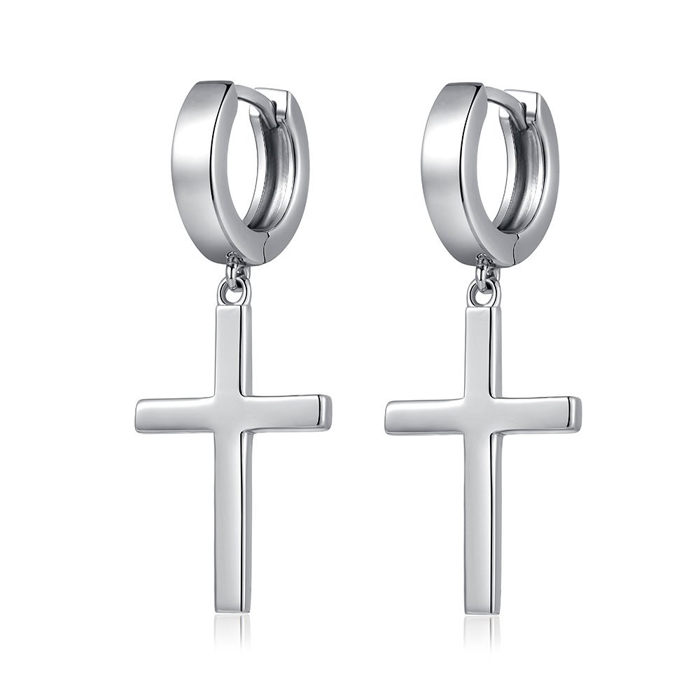 S925 Sterling Silver Cross Earrings for Women & Men - Hoop & Dangle Cross Earrings in Silver, Black, Gold & Rose Gold | Unisex Religious Jewelry for Church, Parties & Everyday Wear