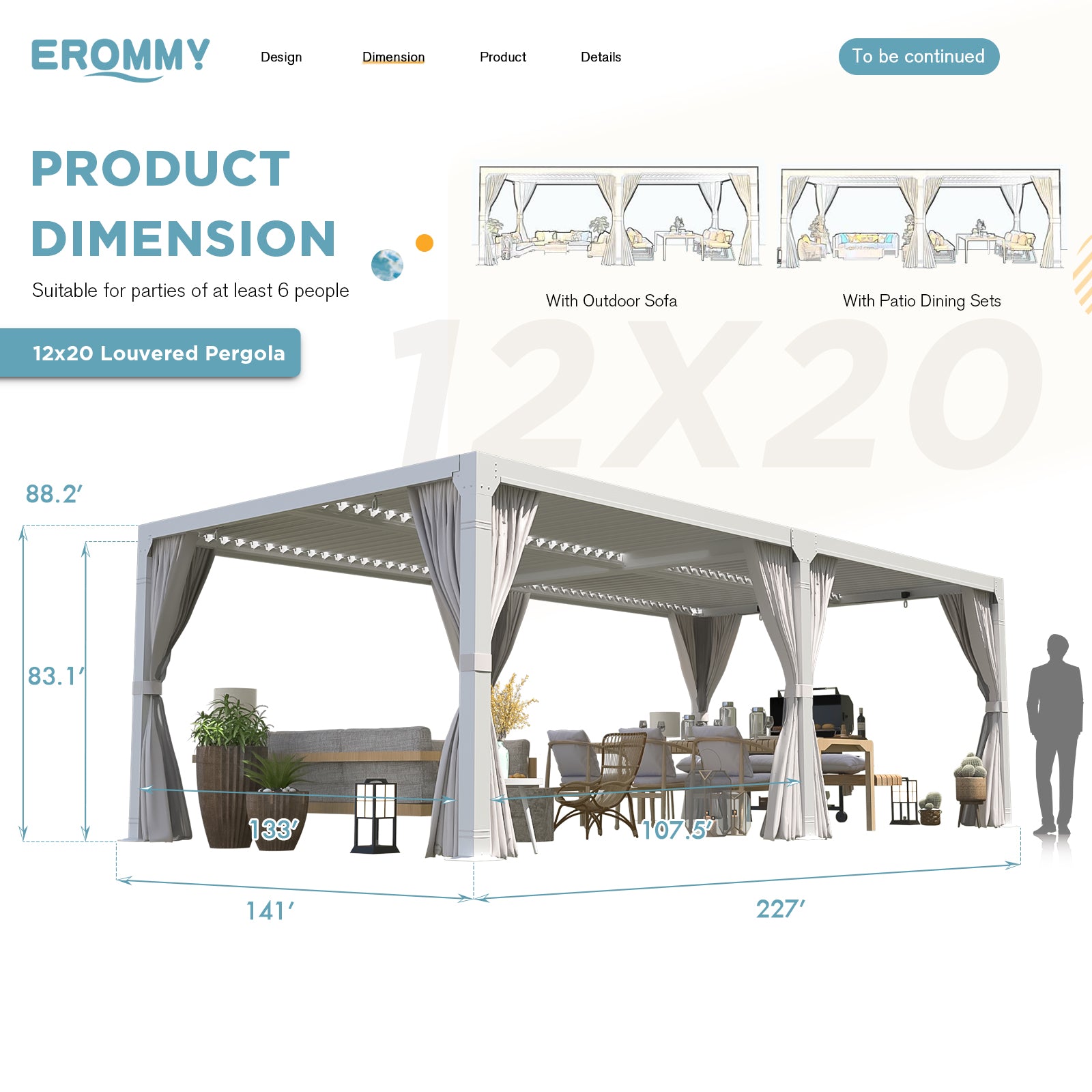 EROMMY 12x20 Freestanding Aluminum Pergola with Adjustable Louvered Roof - White Outdoor Patio Cover for Backyard, Garden & Poolside Relaxation