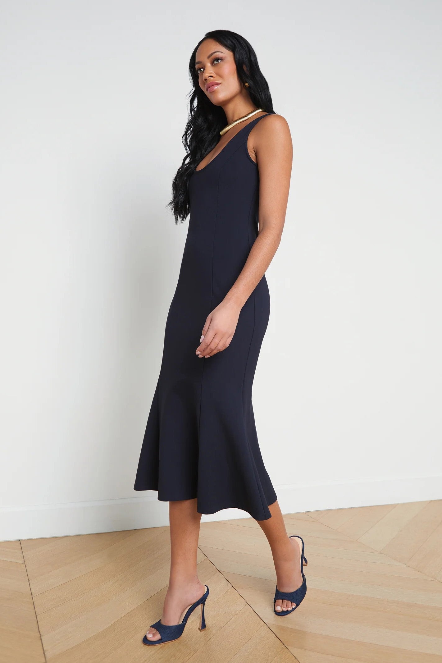 L'Agence Bisous Floral Print Flared Midi Dress for Women - Elegant Summer Party & Wedding Guest Dress