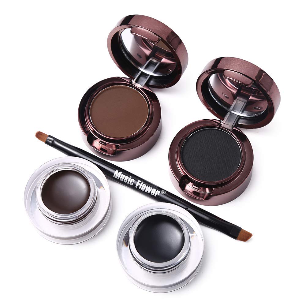 4-in-1 Waterproof Gel Eyeliner & Eyebrow Powder Kit - Brown & Black Shades with Precision Brush | Long Lasting Makeup for Day & Night Looks | Perfect for Professional Makeup Artists & Beginners