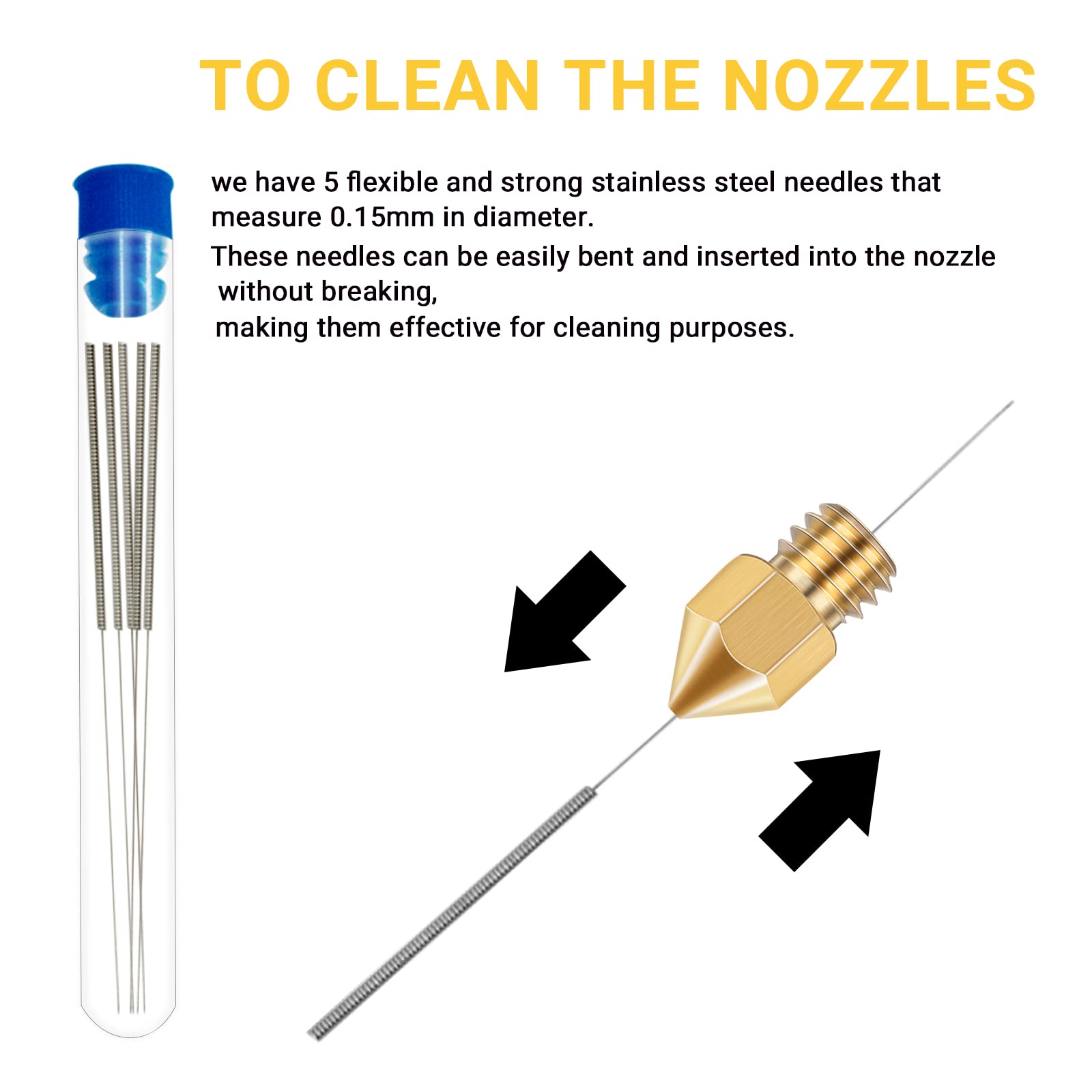 50 Pcs 3D Printer Nozzles Kit - Hardened Steel, Stainless Steel & Brass Extruder Nozzles for CR-10, Ender 3 | High Temperature Resistant, Wear Proof MK8 Nozzles with Cleaning Kit | Perfect for DIY 3D Printing, Prototyping & Model Making