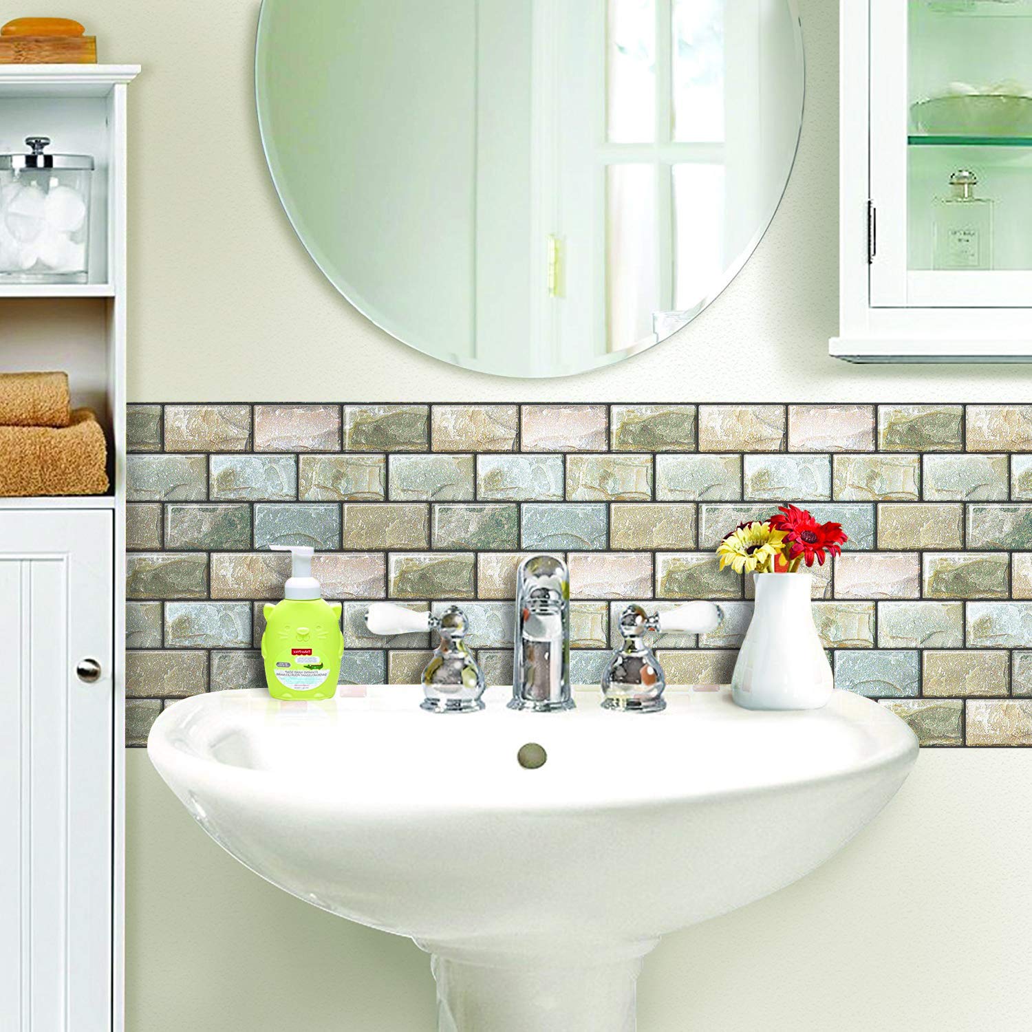 Self-Adhesive 3D Brick Wall Tiles - Peel and Stick Kitchen Backsplash (10 Sheets 10