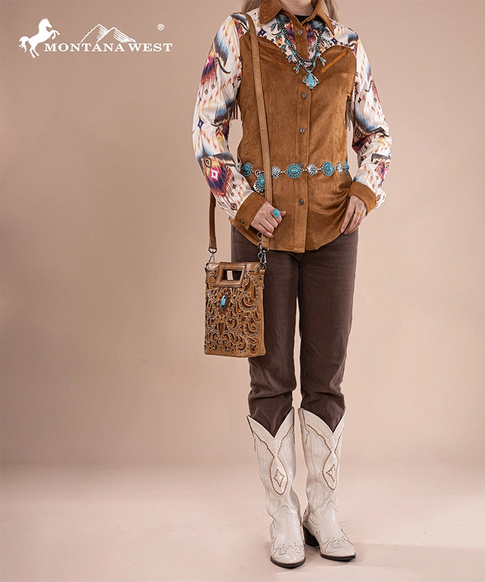 Montana West Embroidered Crossbody Bag for Women - Stylish Cut-Out Design, Perfect for Travel, Shopping & Everyday Use