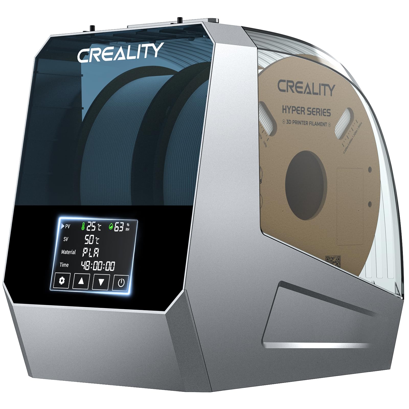 Creality Official Space PI Filament Dryer Plus - 2 Spool 3D Printer Filament Storage Box with Built-in Fan, Filament Holder & Dehydrator - One-Key Setting for PLA, ABS, PETG Filament - Perfect for 3D Printing Workshops & Home Use