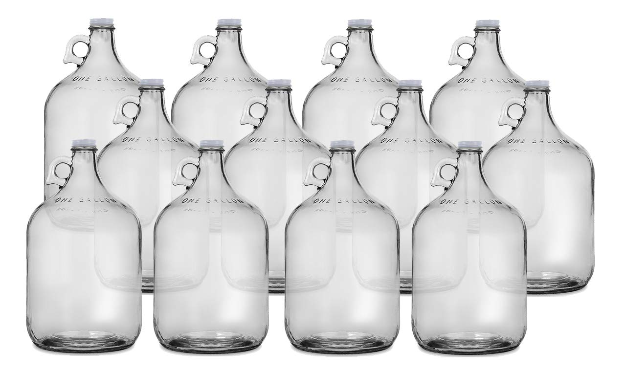 1 Gallon Glass Jugs with 38mm White Metal Screw Caps - Set of 12 - Perfect for Home Brewing, Kombucha Making, and DIY Craft Storage