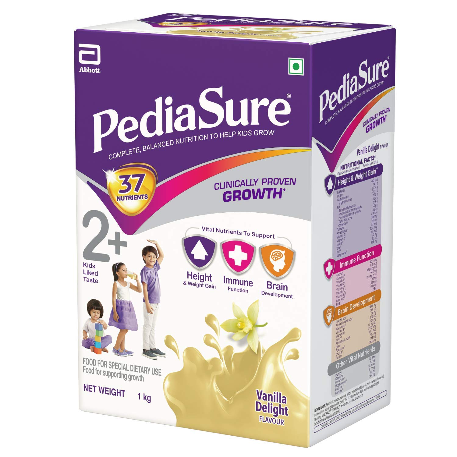 PediaSure Vanilla Delight Nutritional Drink Powder 1Kg (35.2Oz) in Plastic Jar - Complete Nutrition for Kids Ages 2-10 Years - Supports Growth & Immune Health - Perfect for Breakfast, Snacks or Picky Eaters