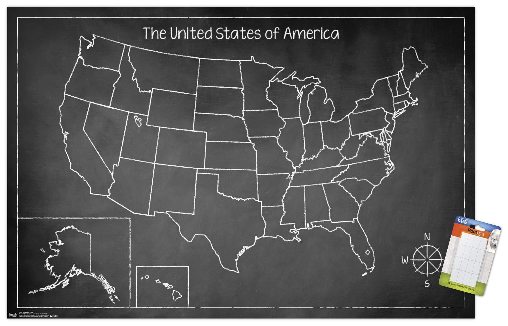 Trends International Chalk Map - USA Wall Poster 22.375