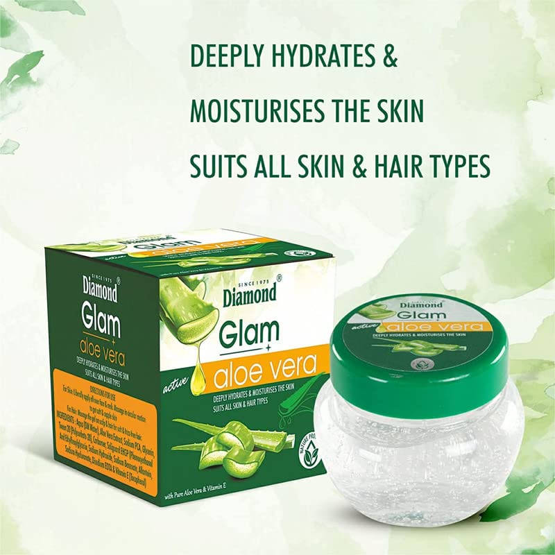 Diamond Glam Aloe Vera Face Gel for Skin & Hair Care - Anti-Acne, Moisturizing & Nourishing with Vitamin E - Hydrates Dry Skin - Unisex Skincare Solution (100ml, Pack of 2) - Perfect for Daily Face & Hair Hydration, Post-Workout Refreshment & Travel Skincare Essentials