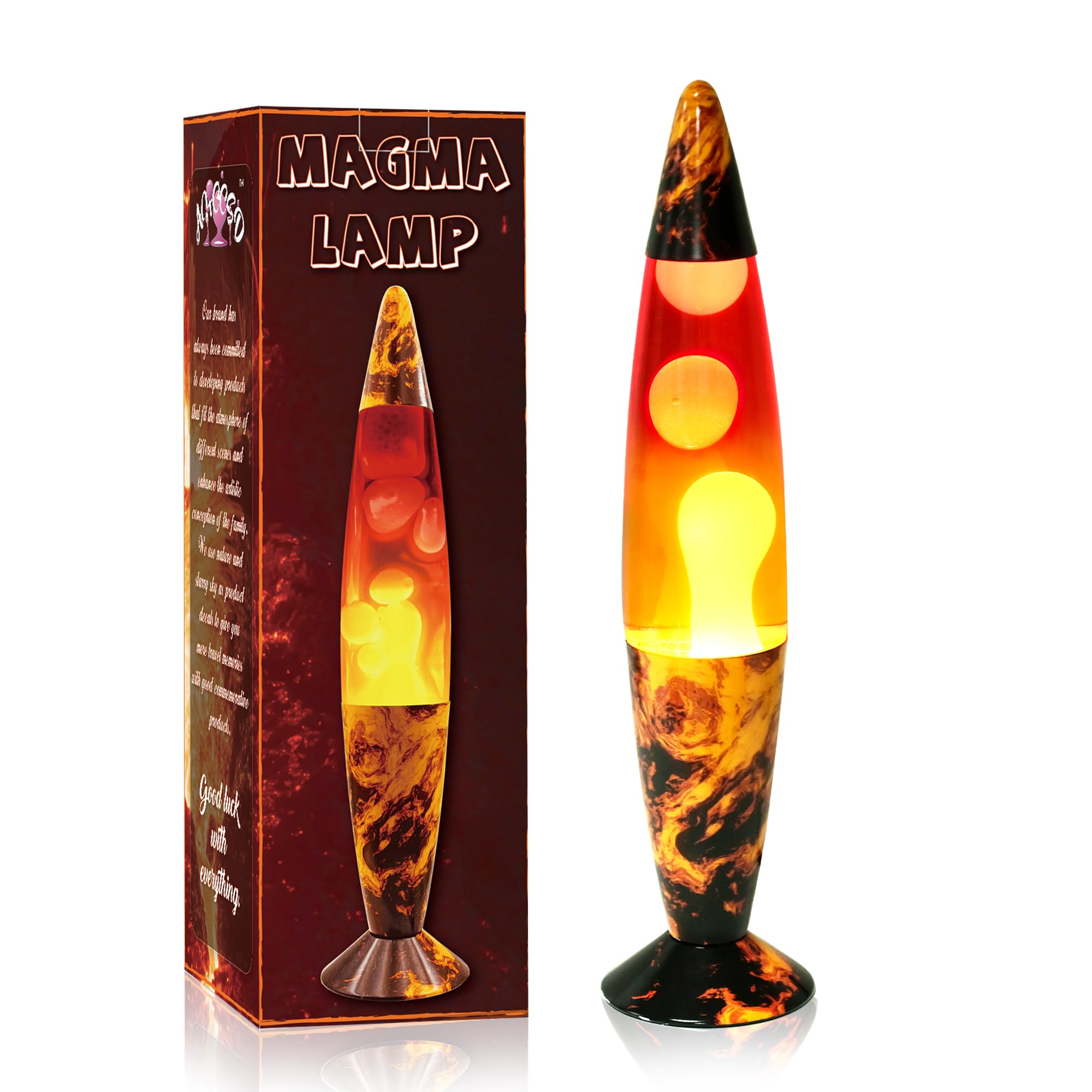 16 Inch Volcano Rocket Magma Lamp - Motion Liquid Lava Lamp with Volcanic Base, Yellow Liquid & White Wax - Relaxing Night Light for Adults, Kids, Women & Girls - Perfect Christmas Gift for Home Decor, Bedroom, Office & Party
