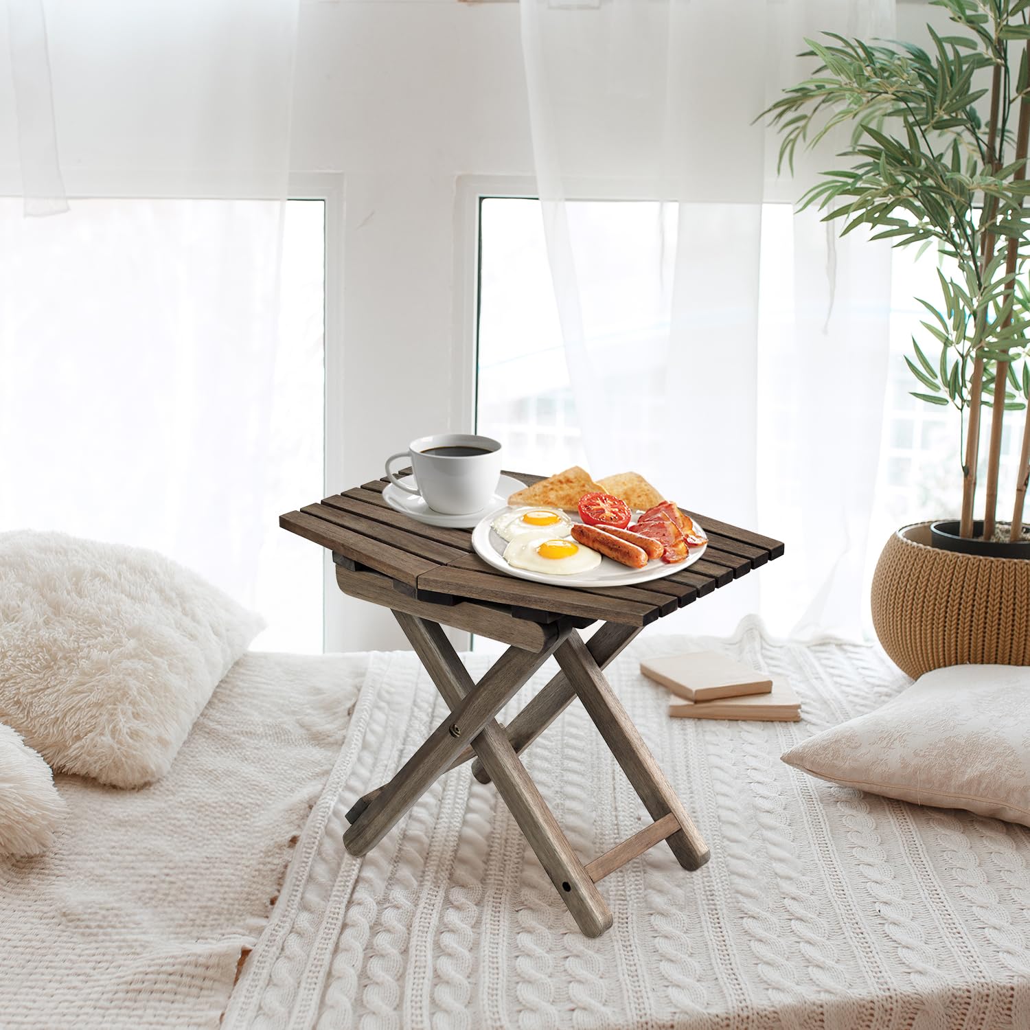 Compact Walnut Folding Side Table - 18