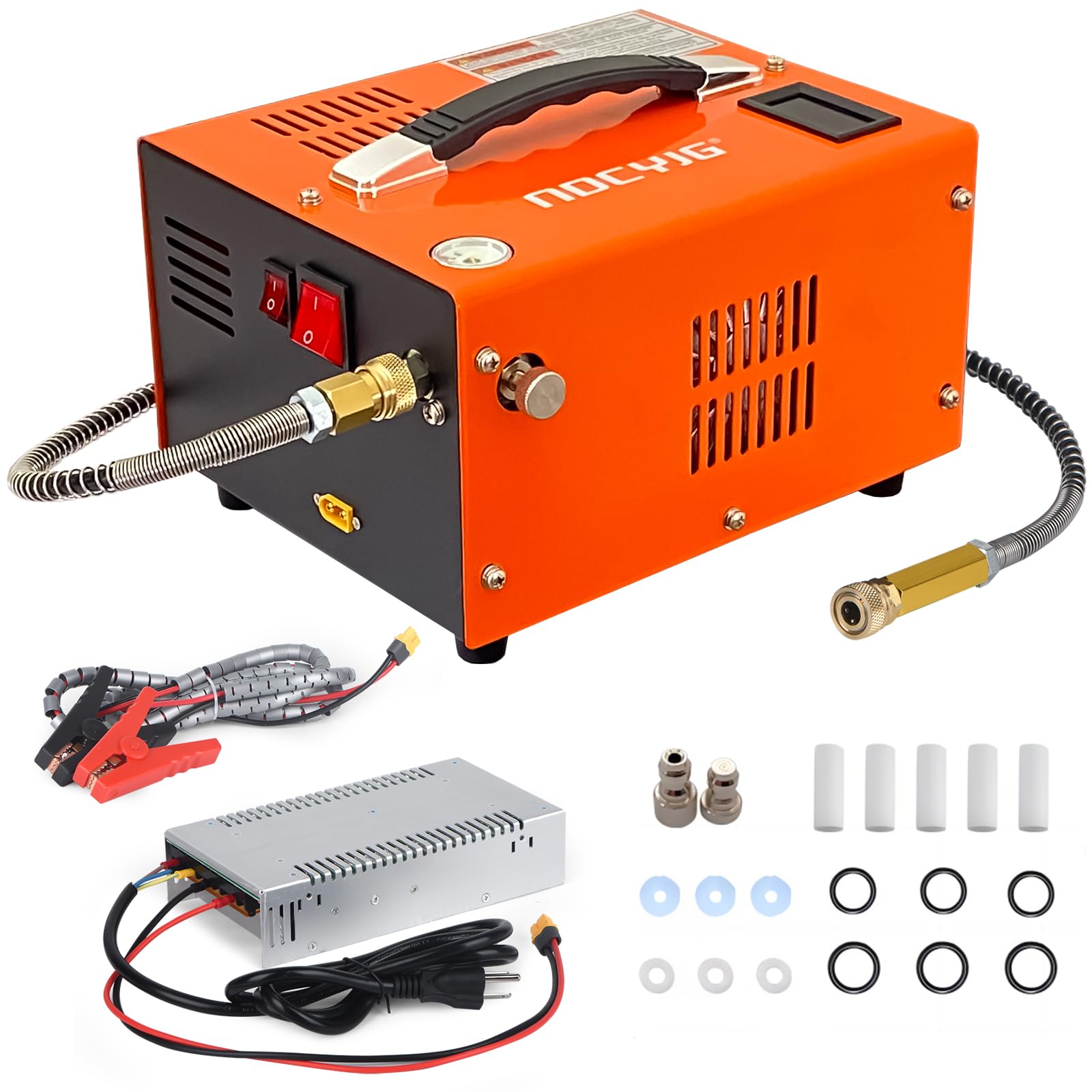 4500PSI Portable PCP Air Compressor - 12V DC/110V AC Dual Power with Auto-Stop & Built-in Cooling Fan | External Power Adapter Included | Perfect for PCP Air Rifles, Paintball Guns & Scuba Tanks | Hunting, Sports & Outdoor Adventures
