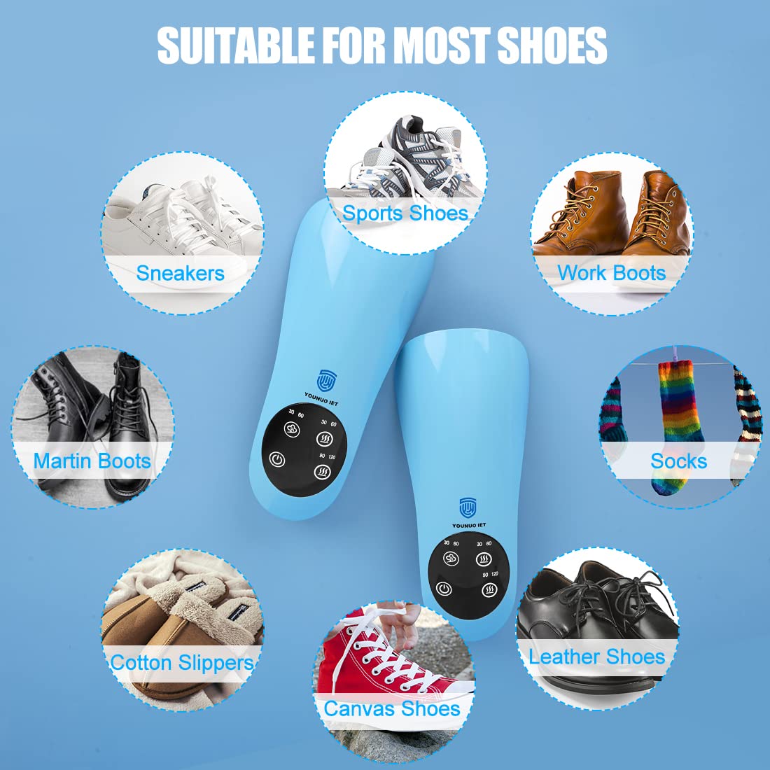 Portable Boot & Shoe Dryer with Timer - Noiseless Electric Shoe Deodorizer for Ski Boots, Work Boots & Athletic Shoes - Eliminates Moisture & Bad Odor - Perfect for Winter Sports, Gym & Outdoor Activities