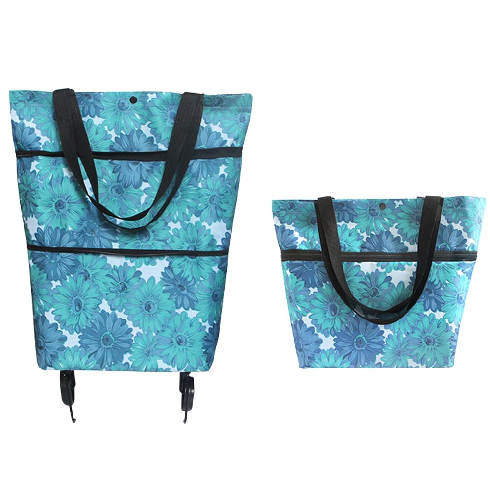 2 in 1 Foldable Shopping Cart with Wheels - Portable Reusable Grocery Trolley Bag, Collapsible Shopping Tote for Supermarket, Travel & Outdoor Use | Heavy Duty Foldable Grocery Cart for Easy Transport & Storage