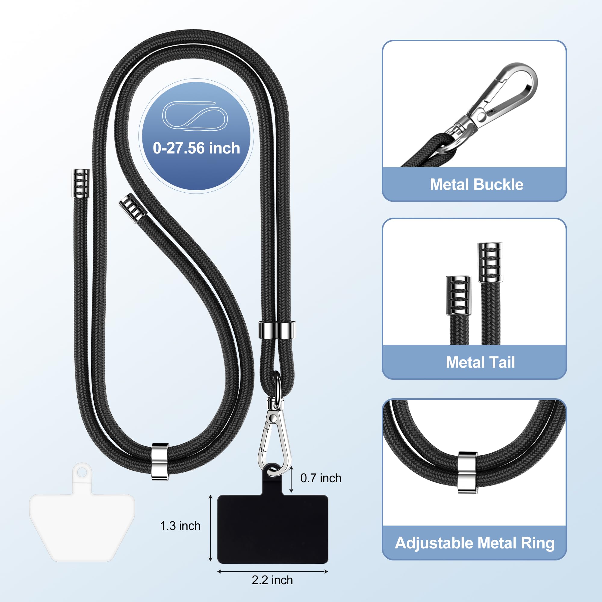 Takyu Universal Adjustable Nylon Phone Lanyard - Crossbody Neck Strap for iPhone, Samsung & Most Smartphones (2 Pack - Black & Grey) | Perfect for Work, Travel, Events & Hands-Free Convenience