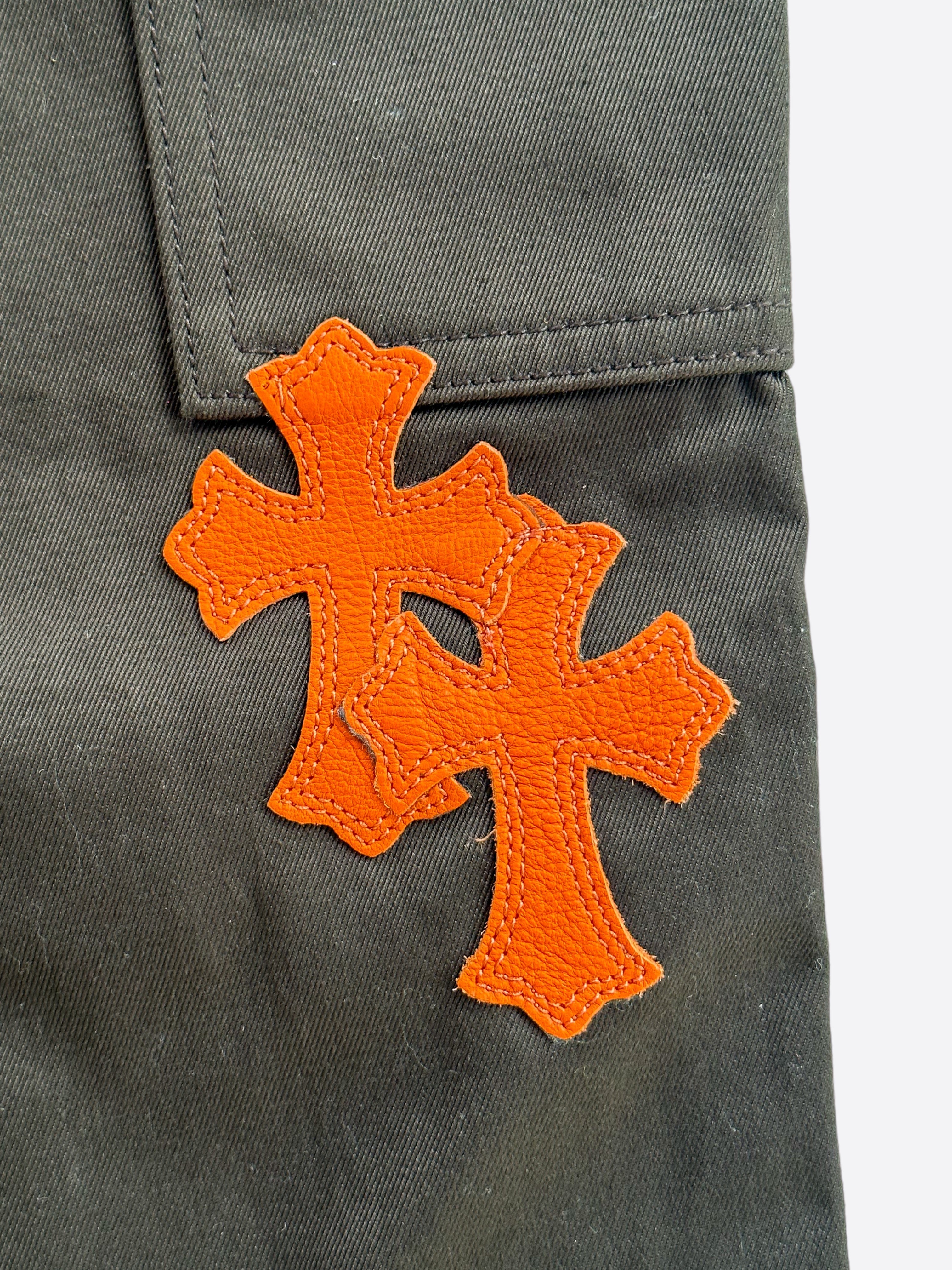 Chrome Hearts Brown & Orange Cross Patch Carpenter Jeans - Stylish Distressed Denim Pants for Men | Perfect for Streetwear, Casual Outfits & Fashion Statements