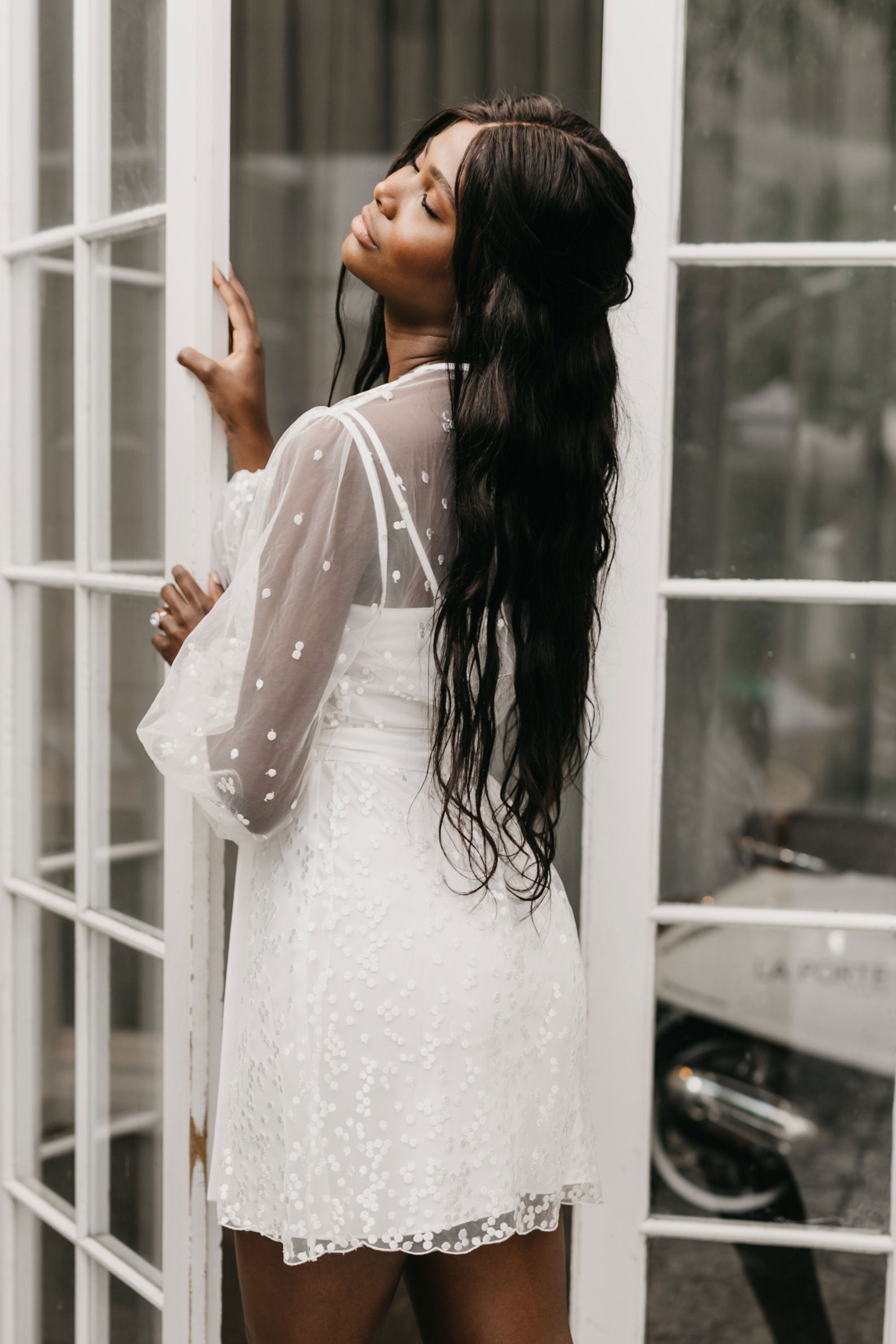 Camile Spot Lace Bridal Robe with Slip - Elegant Wedding Gown for Bridal Shower, Getting Ready & Honeymoon - Plus Size Available