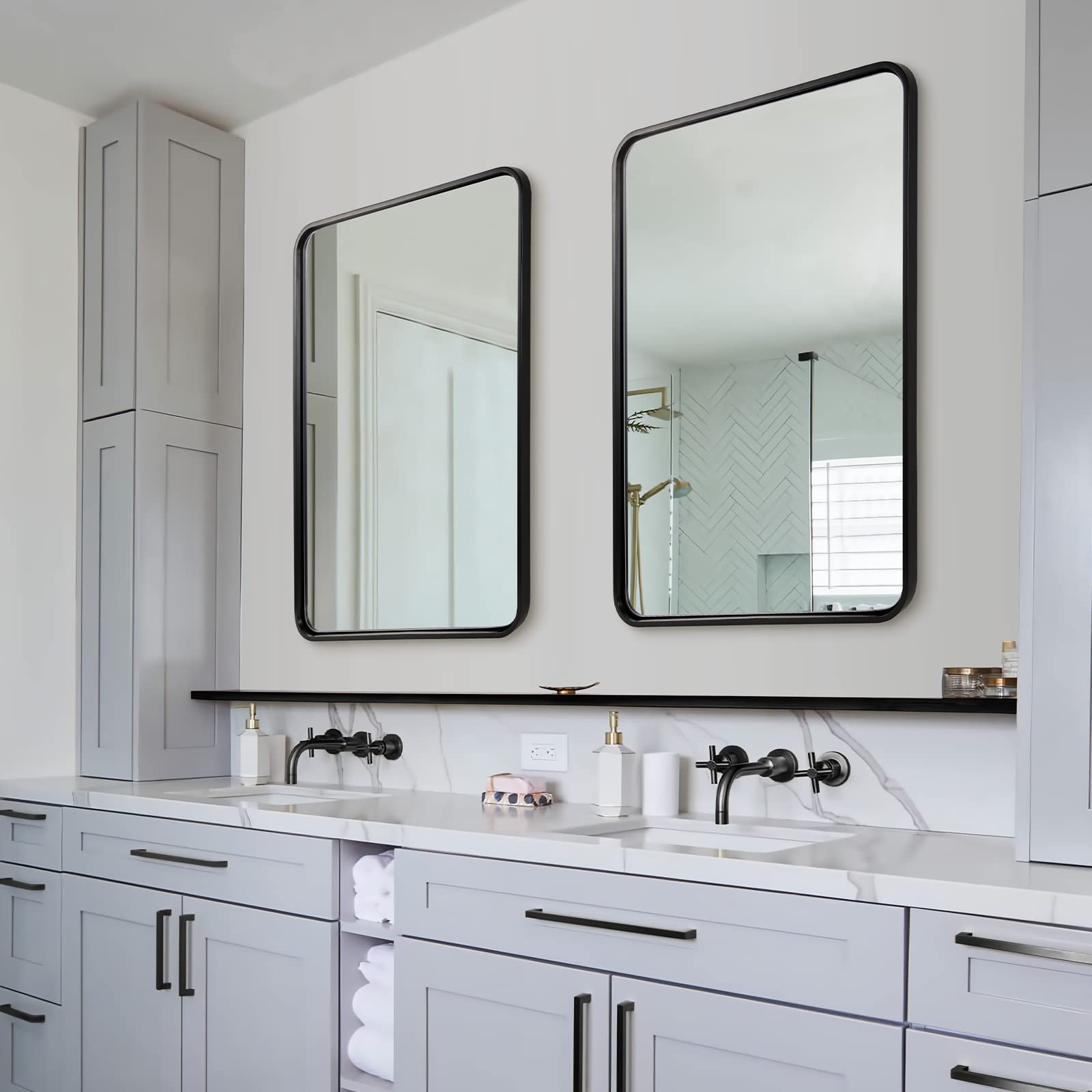 ANDY STAR 24x36 Inch Matte Black Bathroom Mirror - Modern Rounded Rectangle Vanity Mirror with Metal Frame, Excellent Reflection, Vertical or Horizontal Hanging - Perfect for Bathroom, Bedroom, Dressing Room & Home Decor
