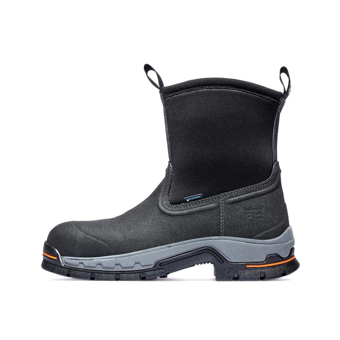 Stockdale Alloy Toe Waterproof Pull-On Work Boots for Men - Slip Resistant Black Safety Shoes for Construction, Warehouse & Outdoor Work