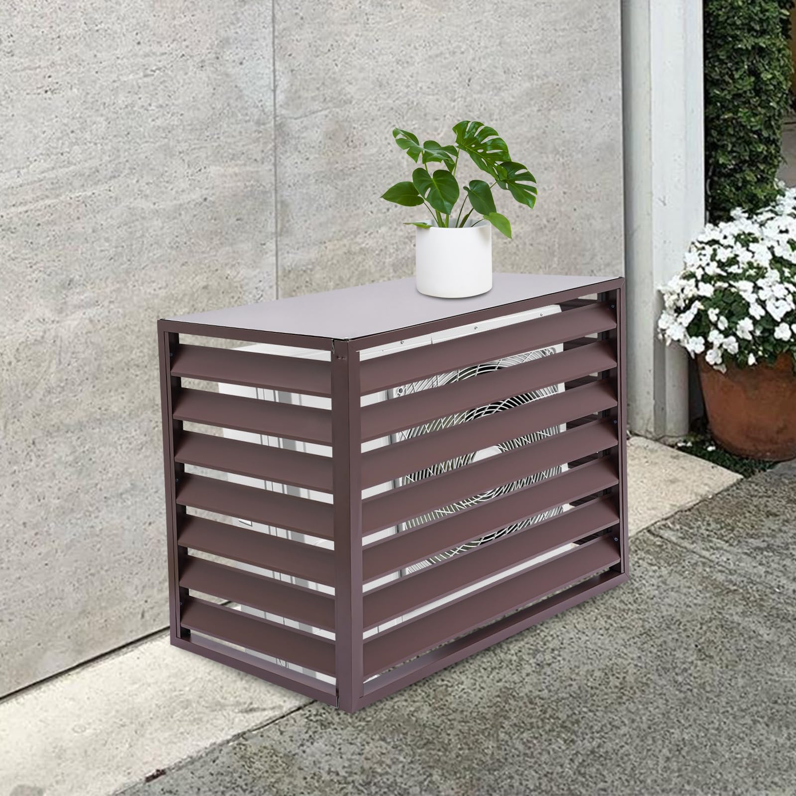 Freestanding Aluminum Alloy Outdoor Air Conditioner Cover Privacy Screen Fence Panel - Durable AC Unit Fence for Backyard, Patio & Deck (Brown) | Perfect for Yard Privacy, AC Protection & Outdoor Decor