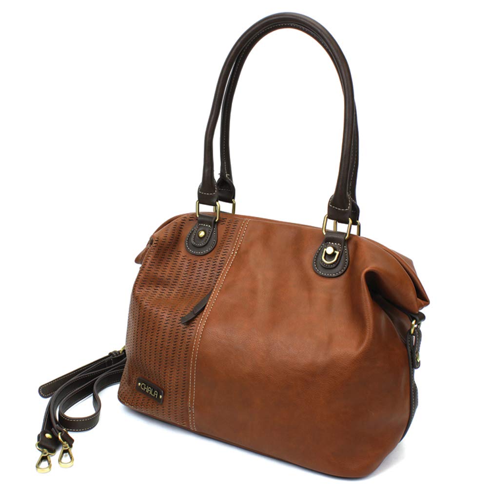 CHALA Women's Laser Cut Crossbody Shoulder Bag - Faux Leather Tote Purse in Brown | Stylish Handbag for Work, Travel & Everyday Use