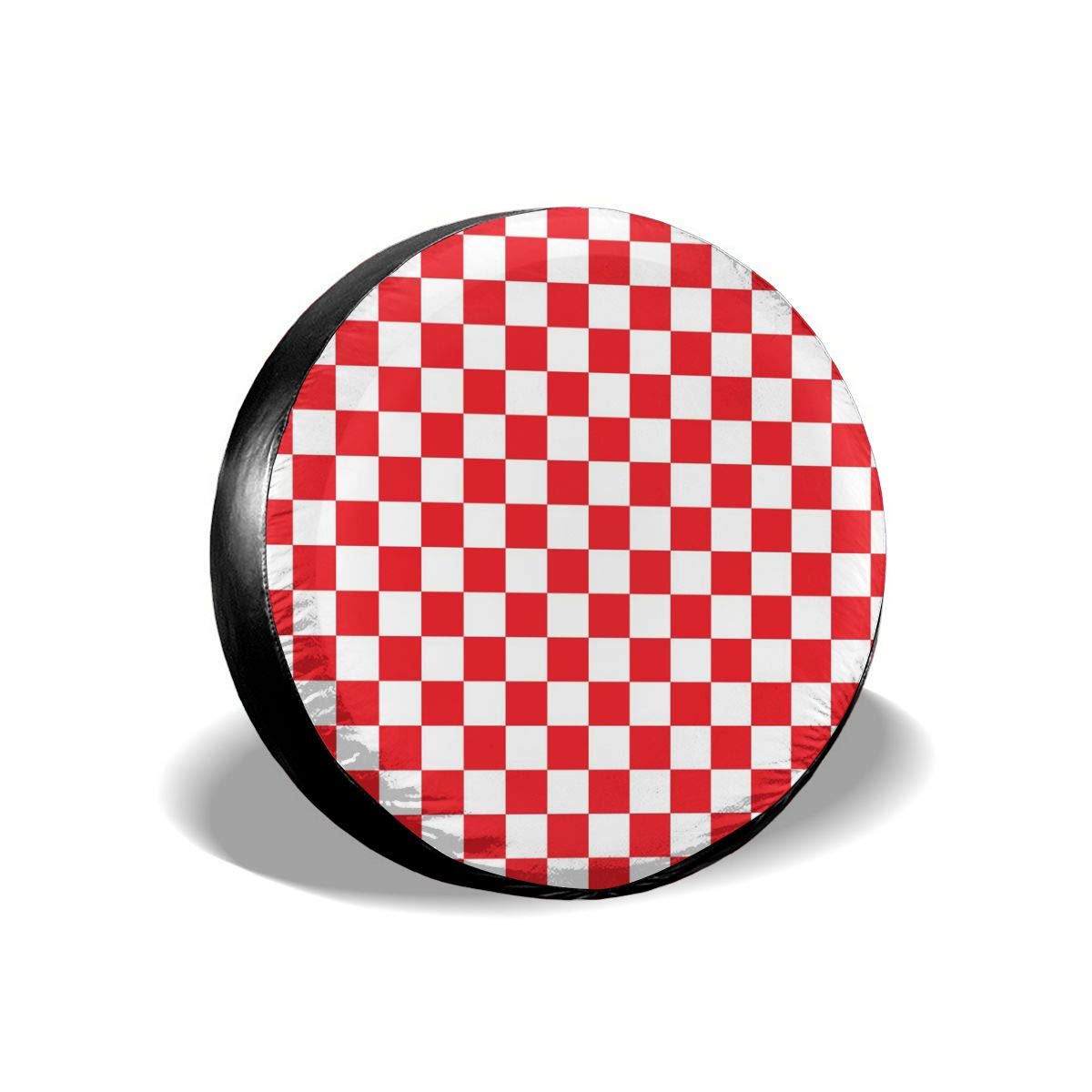 Waterproof Buffalo Plaid Spare Tire Cover - Red & White Checkered Design for Trucks, Cars, SUVs (Fits 14 Inch Wheels) | Durable All-Weather Protection for Off-Road Adventures & Daily Commutes