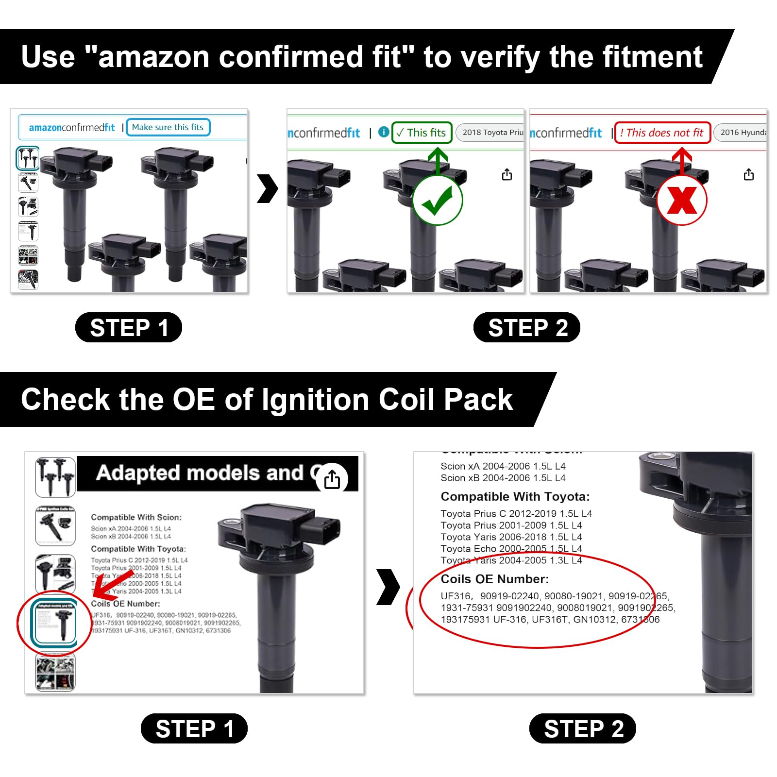 4-Pack Ignition Coils Compatible with Toyota Prius 2001-2019, Yaris 2000-2005, Echo & Scion xA/xB 2004-2006 - 1.3L 1.5L L4 Engine Coil Packs - Replaces UF316, 90919-02240, UF316T, GN10312 - Perfect for Engine Tune-Ups & Performance Upgrades