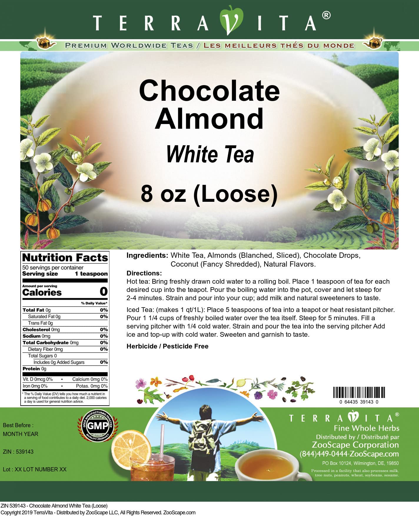Premium Chocolate Almond White Tea Loose Leaf (8 oz, 2 Pack) - Organic, Caffeine-Free, Gourmet Blend for Relaxation & Afternoon Tea Time