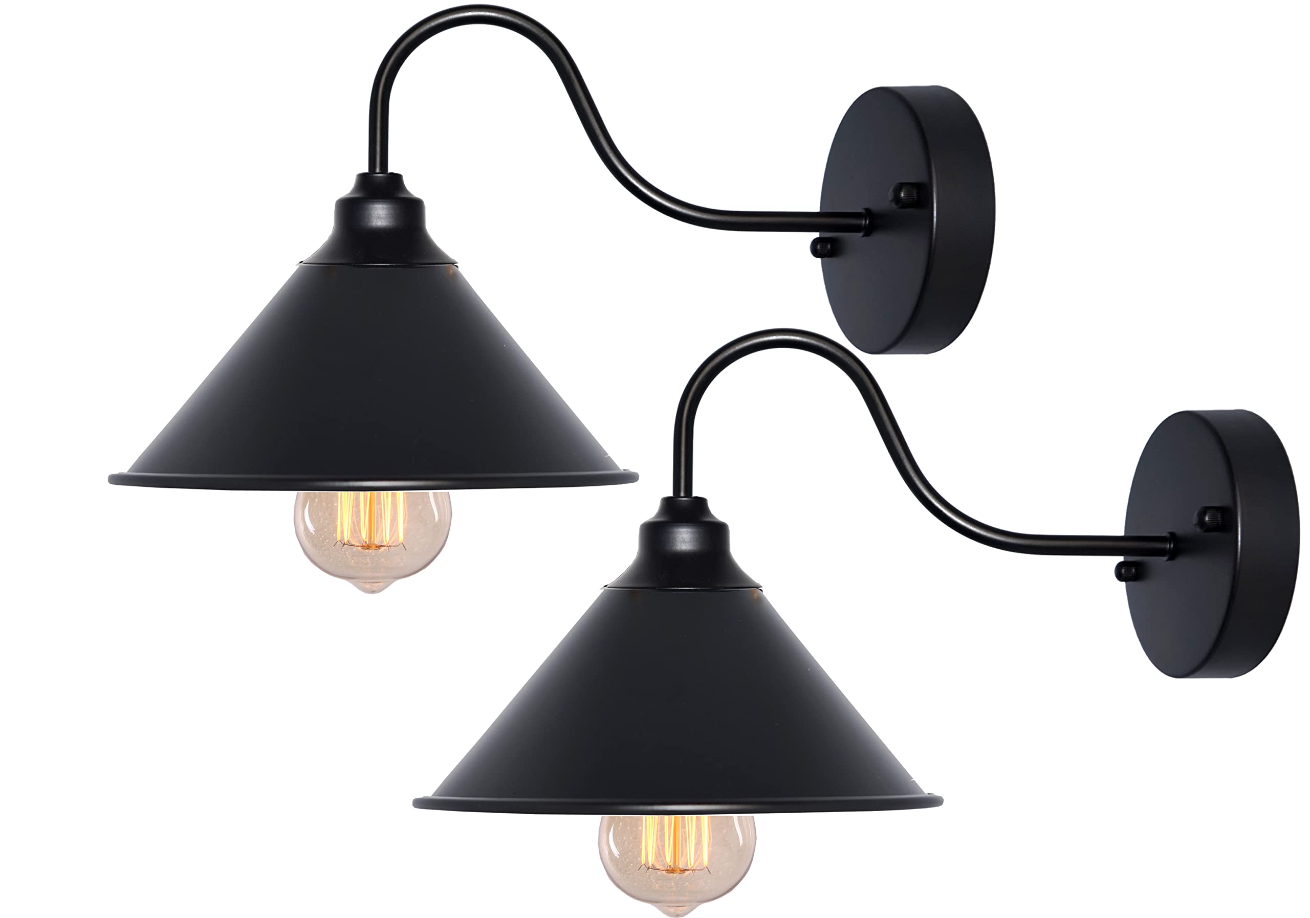 BRIGTTESS Black Industrial Wall Sconce Lights - Vintage Farmhouse Gooseneck Wall Light Fixtures with E26 Base (2 Pack) - Perfect for Bedroom, Living Room, and Entryway Lighting