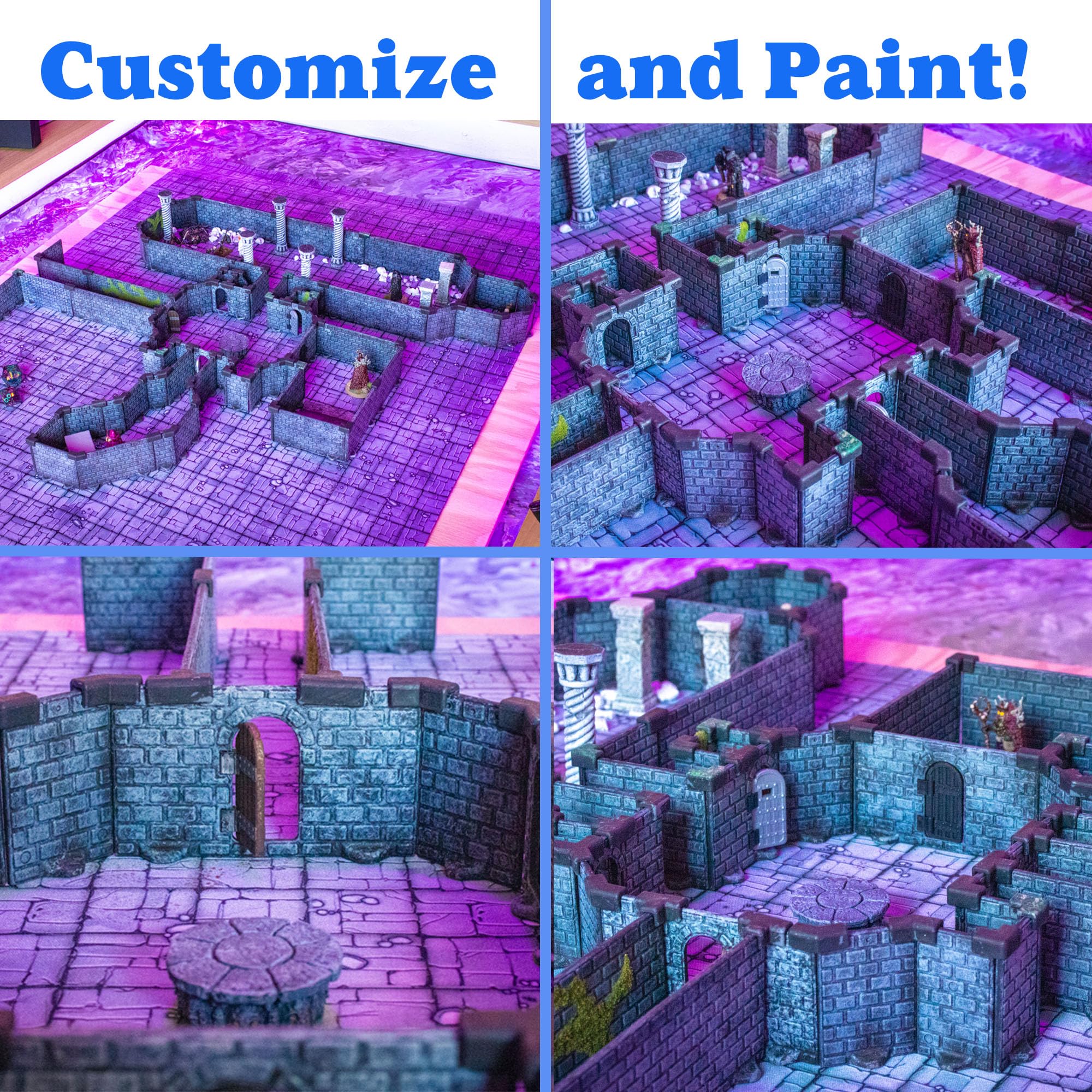 Dungeon Terrain Set for Tabletop RPGs - 100+ Mini Castle Cavern Tiles (4sqft, 16 Rooms) for DND, Dungeons & Dragons, Pathfinder & War Gaming | Perfect for Fantasy Battle Maps & RPG Campaigns