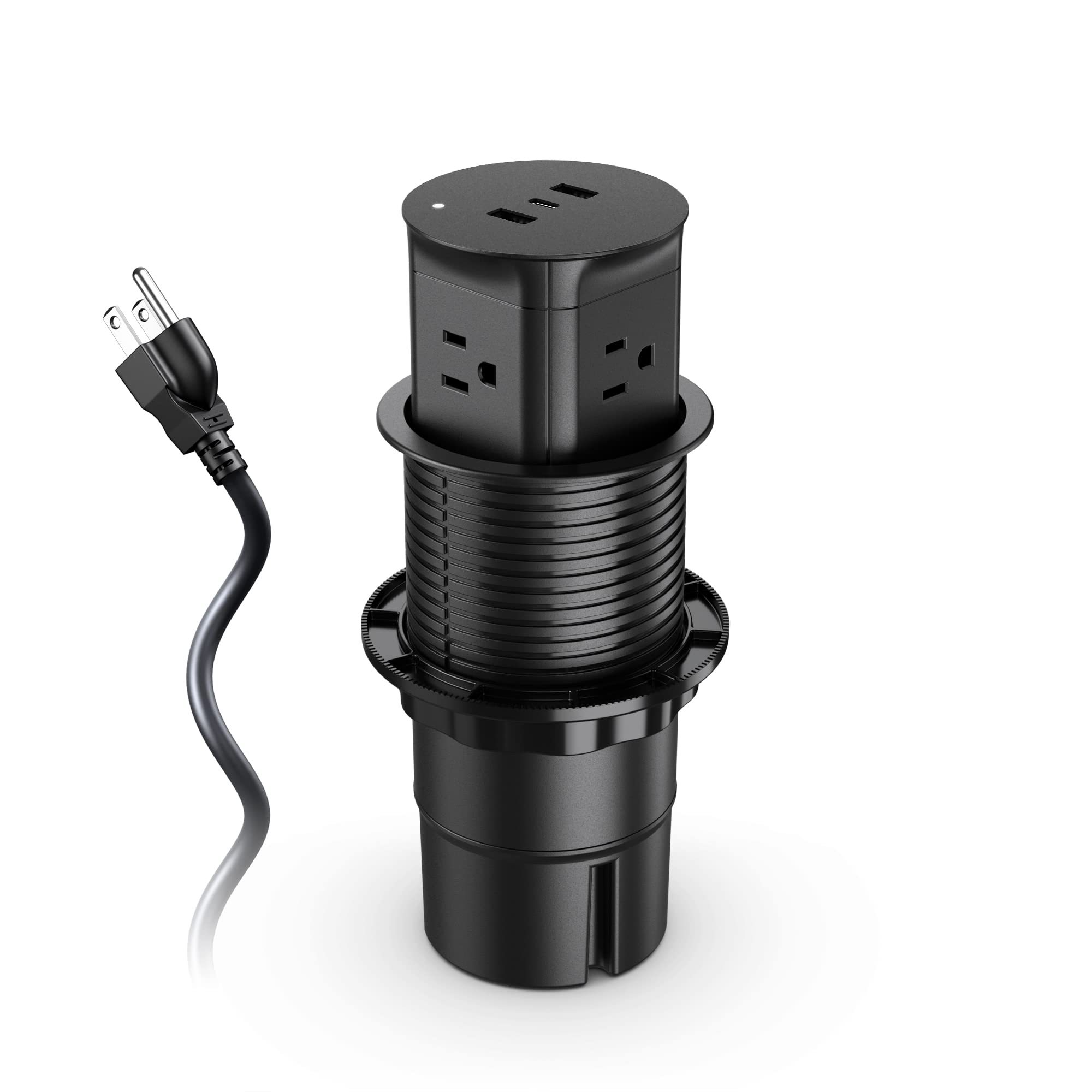 Automatic Pop-Up Outlet for Kitchen Counter & Island - 4 AC Outlets, 3 USB Ports (Including USB-C) - Water-Resistant Round Power Hub (3.15