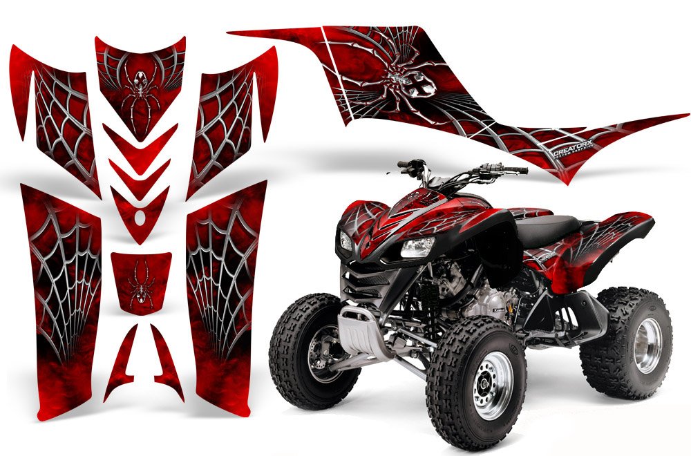 Kawasaki KFX 700 Graphics Kit - High-Quality Decals & Stickers for ATV - SpiderX Red Design - Perfect for Off-Road Racing & Customization