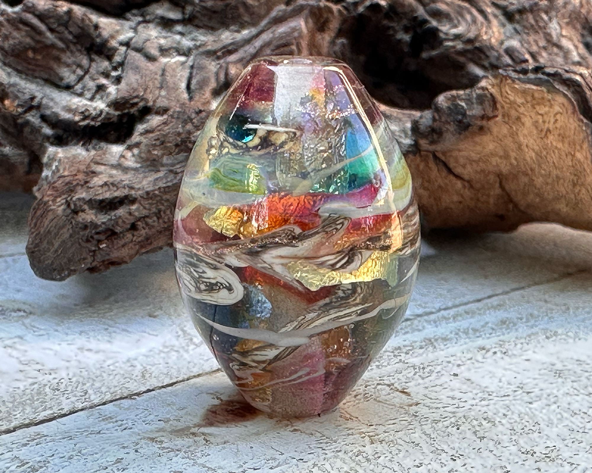 Handmade Rainbow Shimmer Lampwork Glass Focal Bead for Jewelry Making - Perfect for Necklaces, Bracelets & DIY Craft Projects