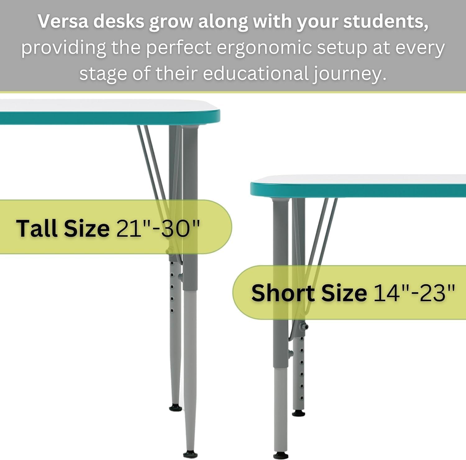 **Versa Desk Adjustable Height Kids Table - Large Rectangular Child Desk for School & Home, White/Ocean (14-23
