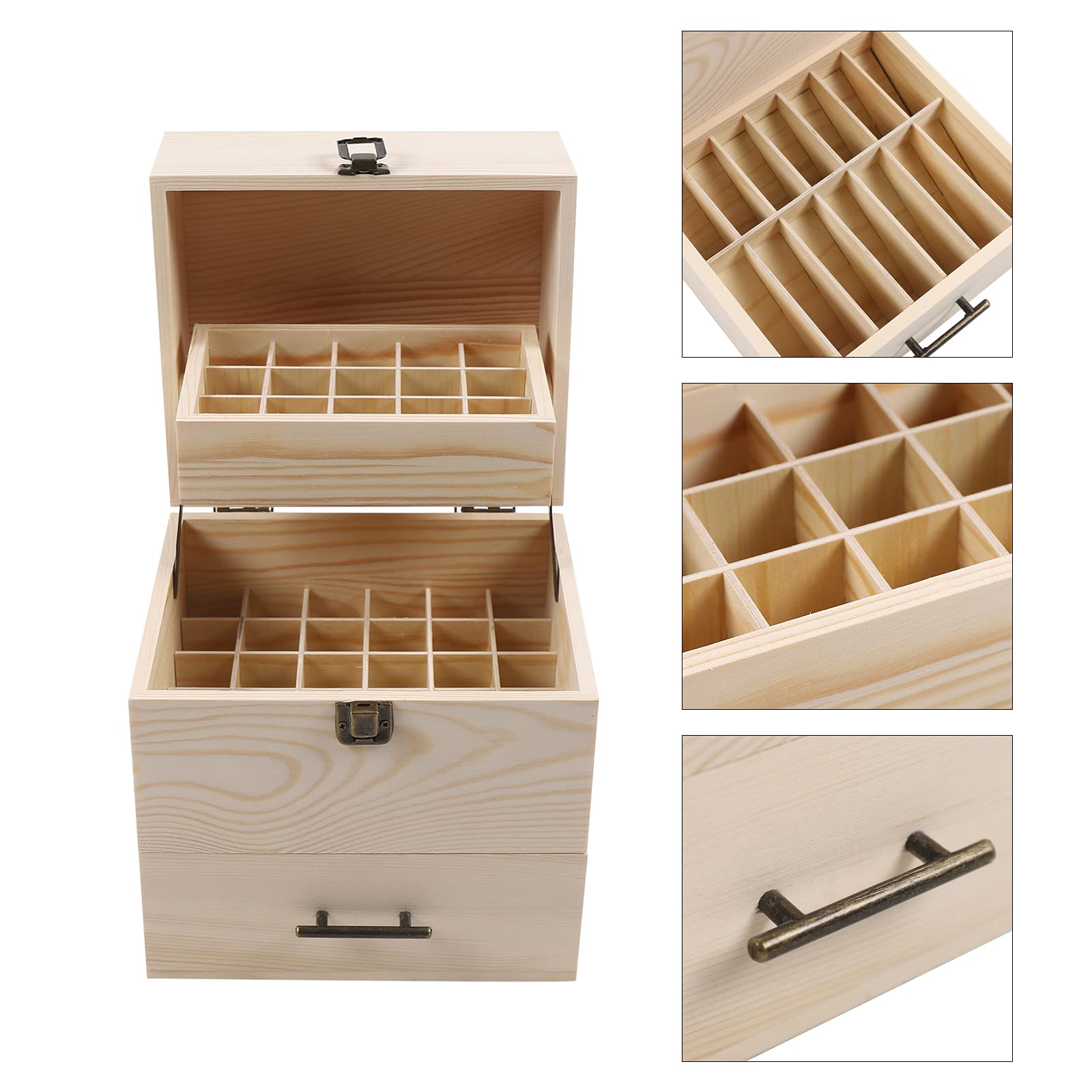 Premium 3-Layer Wooden Essential Oil Storage Box Organizer - 59 Slots with Drawer Handle, Durable & Stylish Aromatherapy Case for Home, Spa, or Travel Use