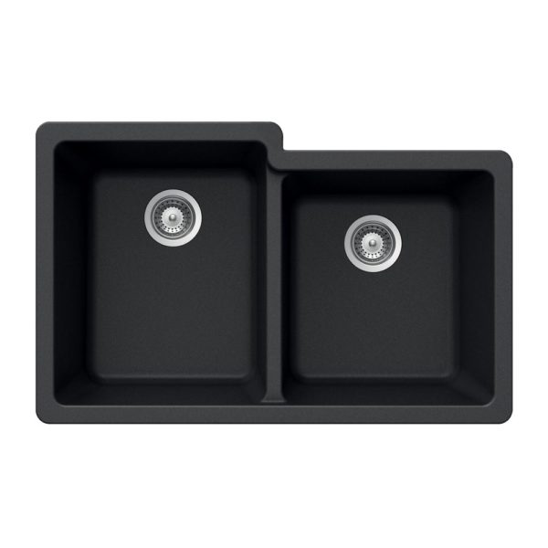 Hamat SIO 3321DUR BL 60/40 Double Bowl Undermount Kitchen Sink in Black Granite - Perfect for Modern Kitchens & Heavy-Duty Cooking