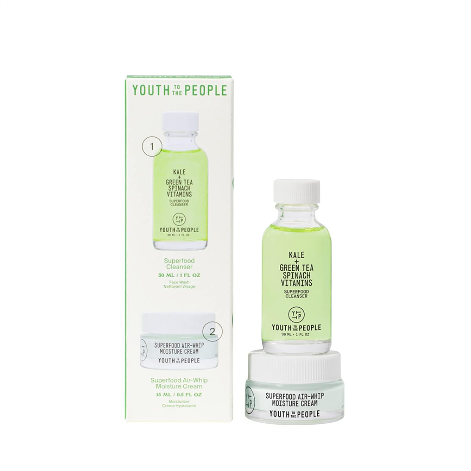 Youth To The People Daily Skin Health Youth Stack - 2-Piece Skincare Gift Set for Pores & Oil Control, Mini Travel Essentials with Superfood Cleanser & Air-Whip Moisturizer | Perfect for On-The-Go Glow & Clear Skin Routine