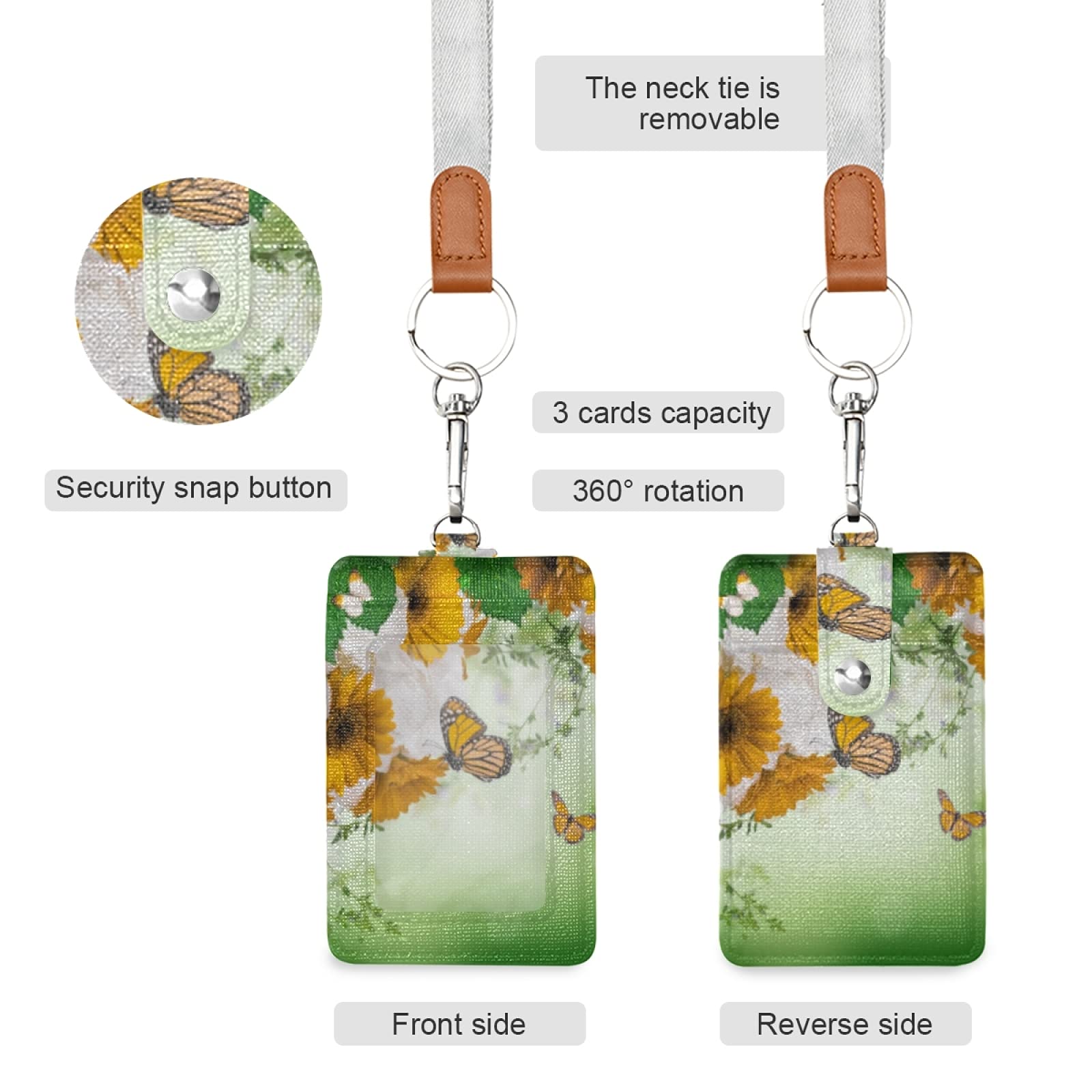 Yellow Daisy Butterfly ID Badge Holder with Lanyard - Office & School Staff Use