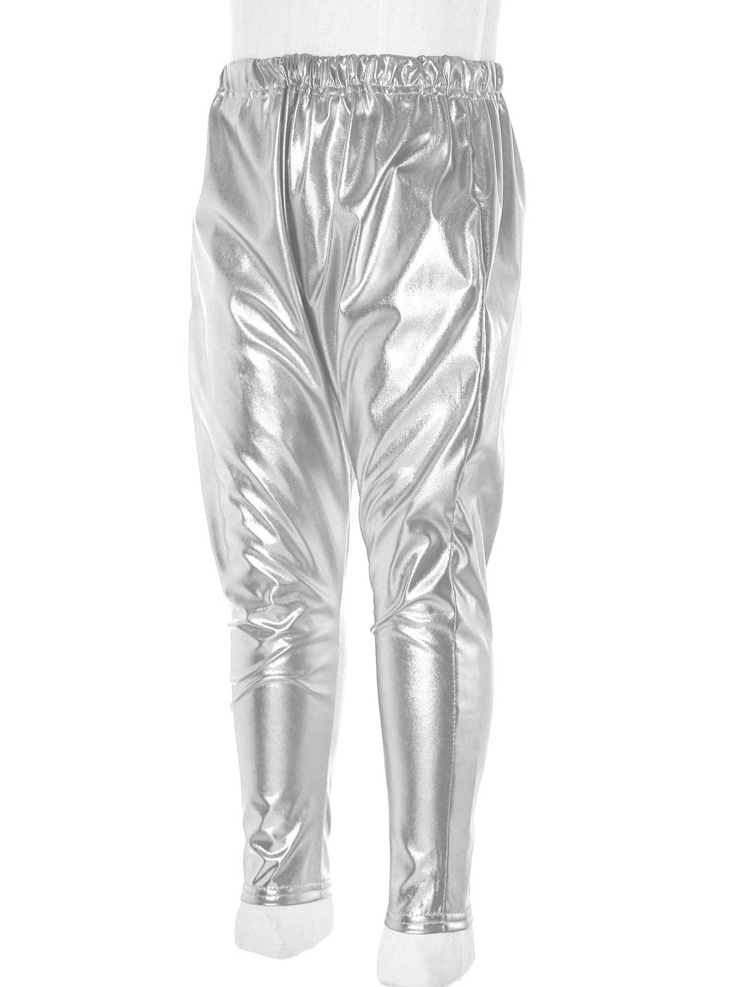 Shiny Metallic Dance Harem Pants for Girls & Boys - Stretchy Jazz Hip Hop Latin Ballet Leggings - Perfect for Dance Classes, Performances & Costumes