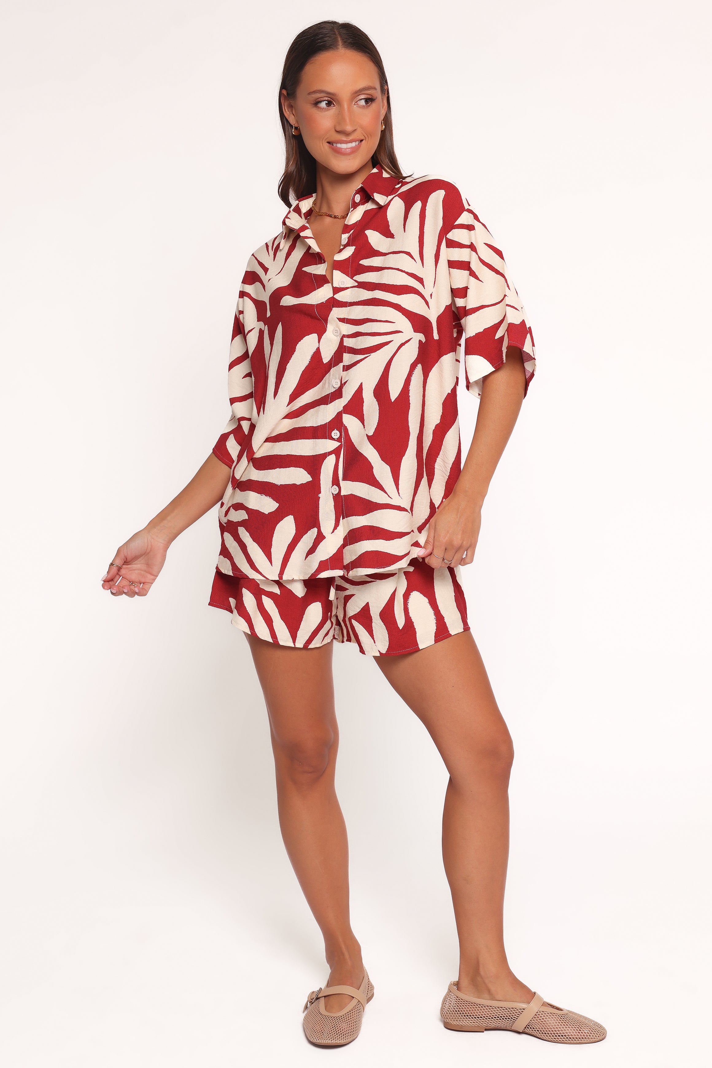Lilo Short Set - Red Palm Print Summer Outfit for Women | Beach Vacation, Pool Party & Casual Wear