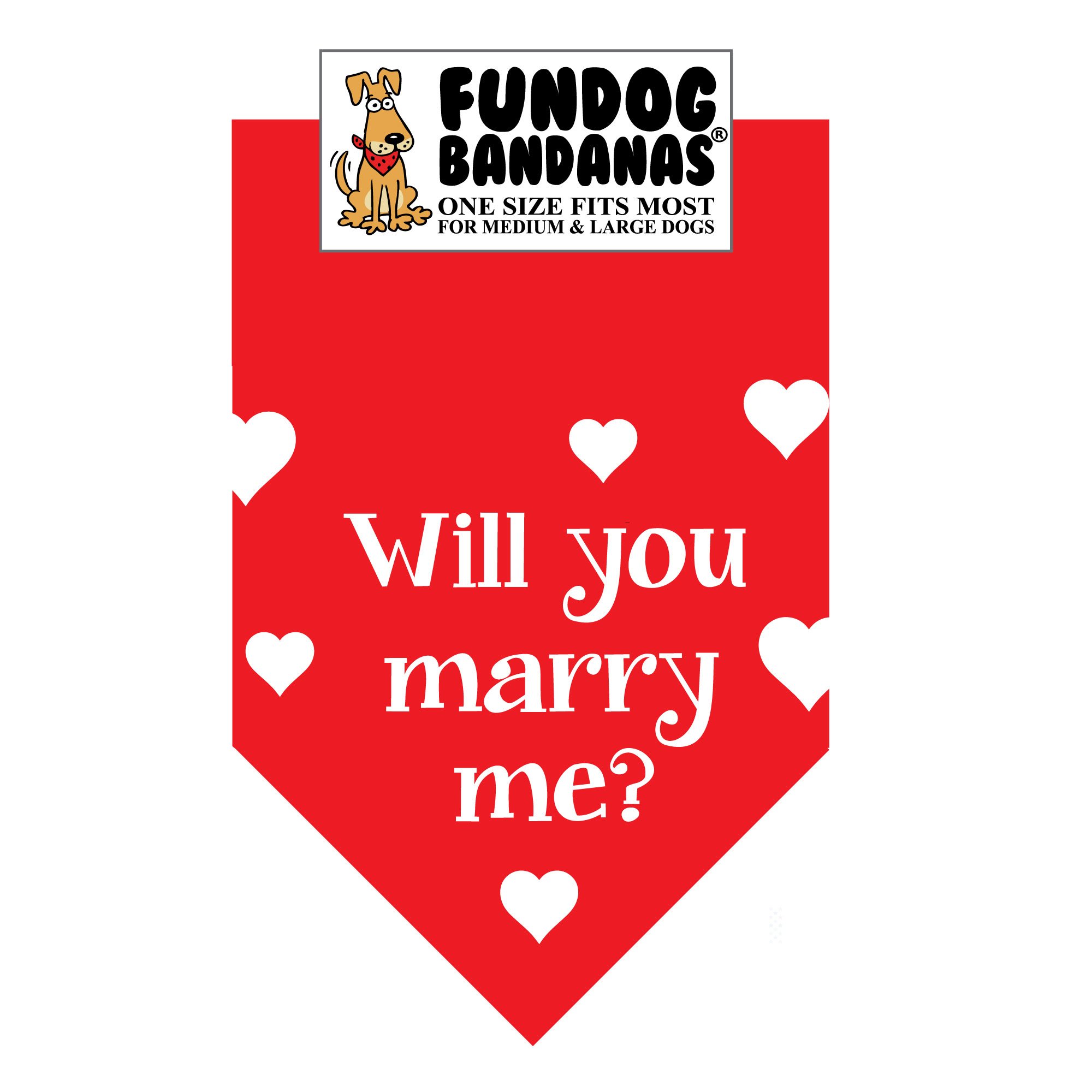 Will You Marry Me? Dog Bandana - Adjustable Pet Bandana for Medium to Large Dogs, Red Heart Print - Perfect for Valentine's Day, Proposals & Pet Weddings