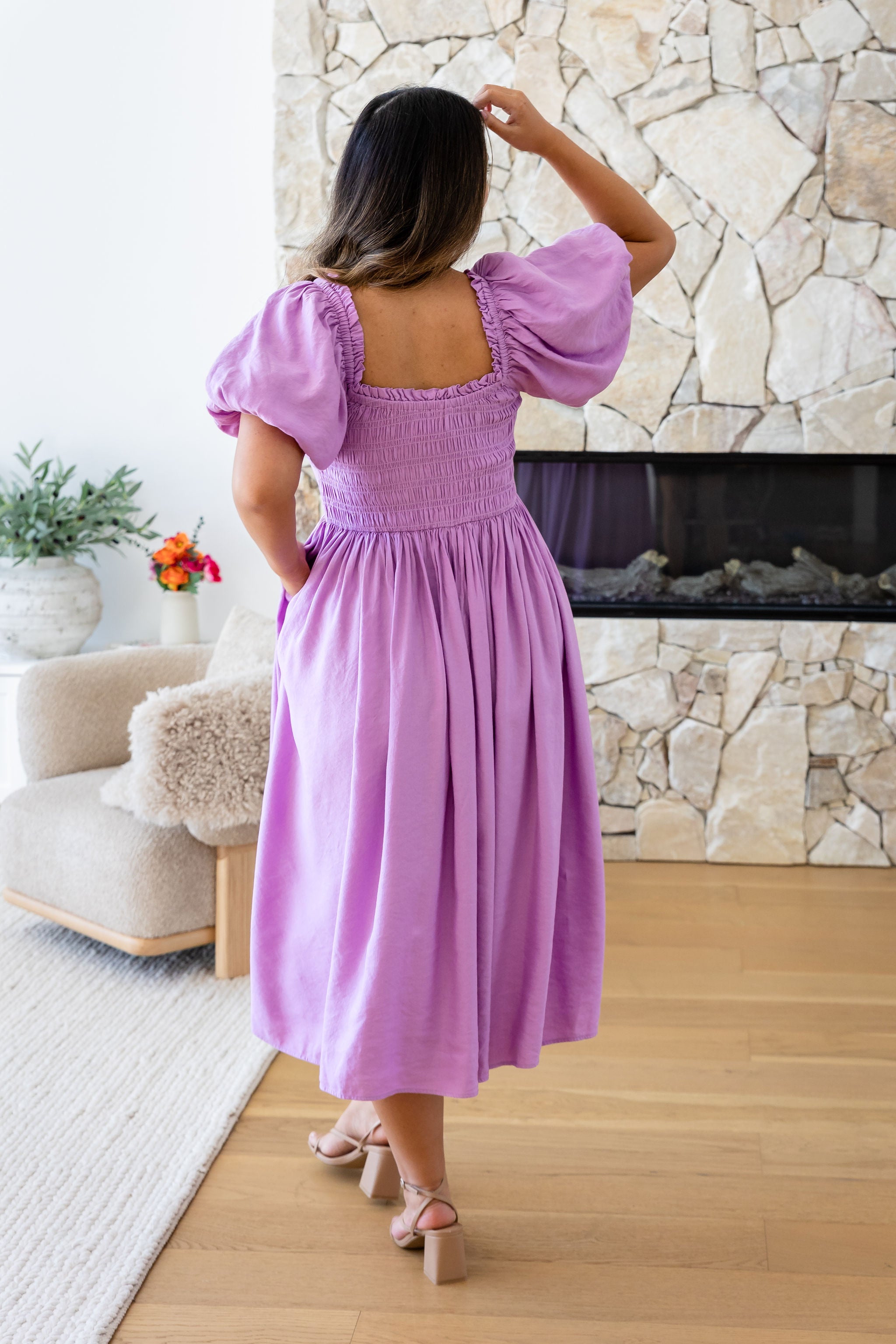 Stelle Linen Blend Midi Dress in Berry - Flowy Summer Dress for Women, Casual & Elegant - Perfect for Beach Vacations, Brunch Dates & Summer Weddings