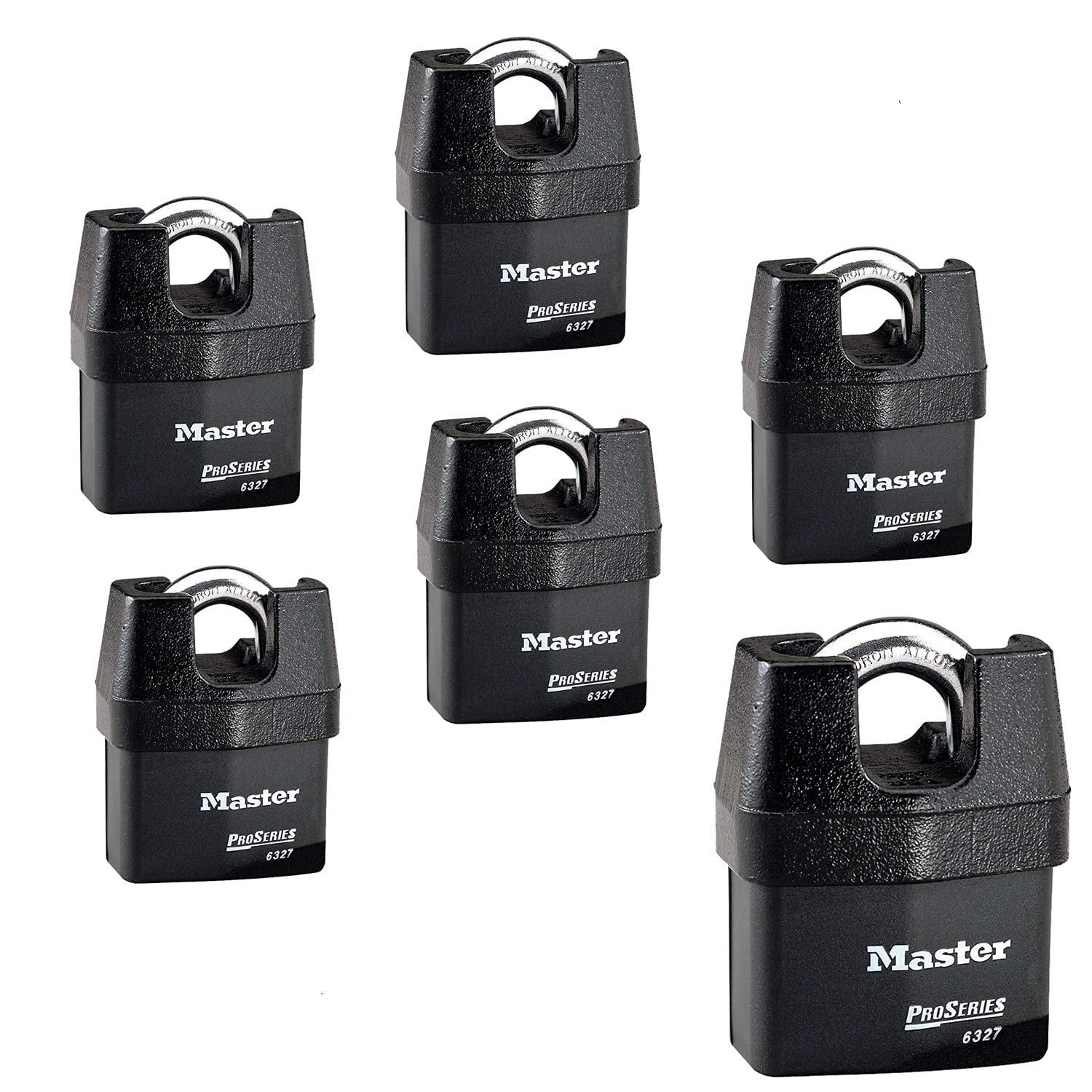 Master Lock Pro Series 6325NKA-6 High Security Padlock (6-Pack) with BumpStop Technology - Heavy Duty Outdoor Use for Gates, Storage Units & Sheds