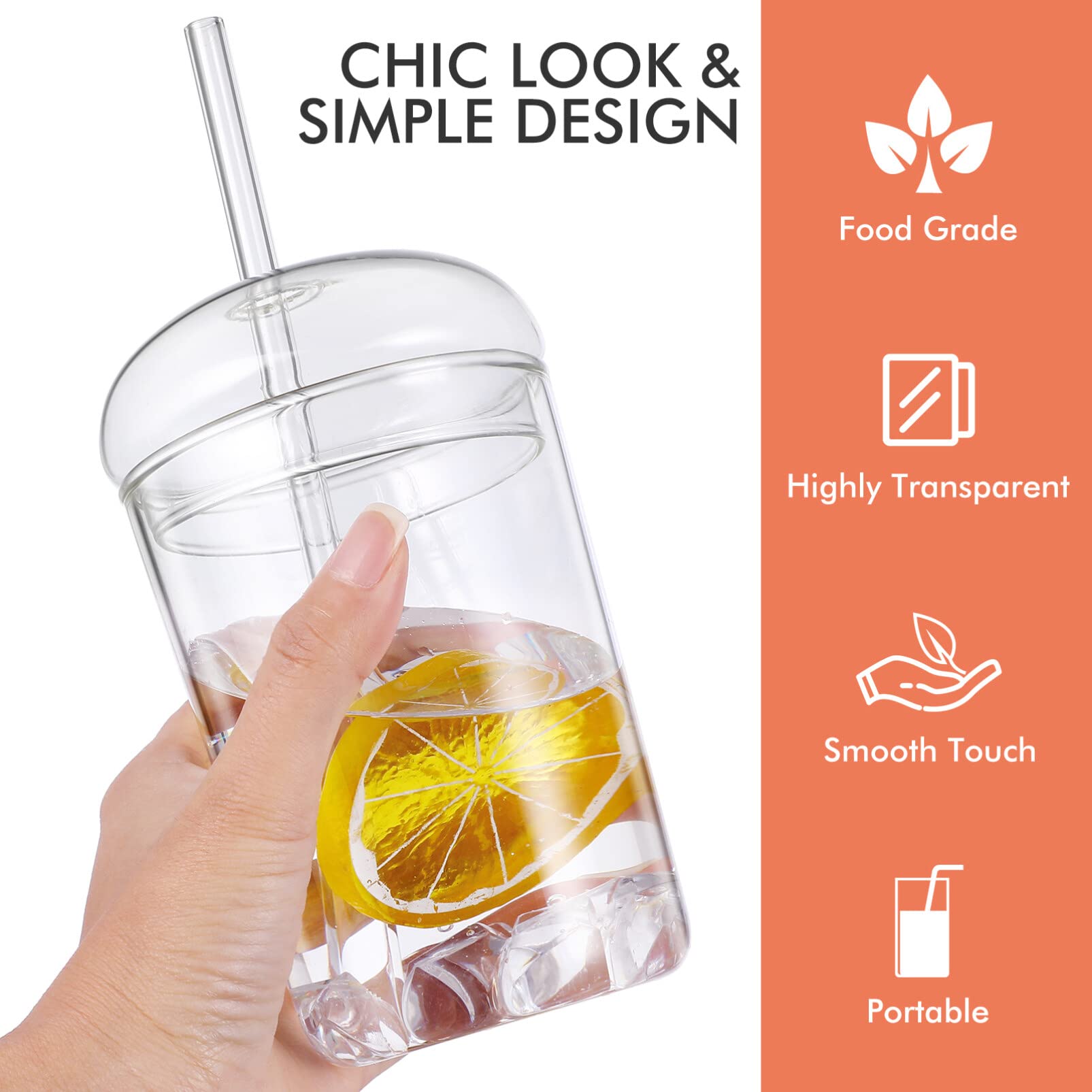 DOITOOL 2-Pack 16oz Glass Cups with Lids & Straws - Reusable Clear Drinking Glasses for Coffee, Tea, Juice, Cocktails, Bubble Tea - Perfect for Home, Office, Parties & Outdoor Use