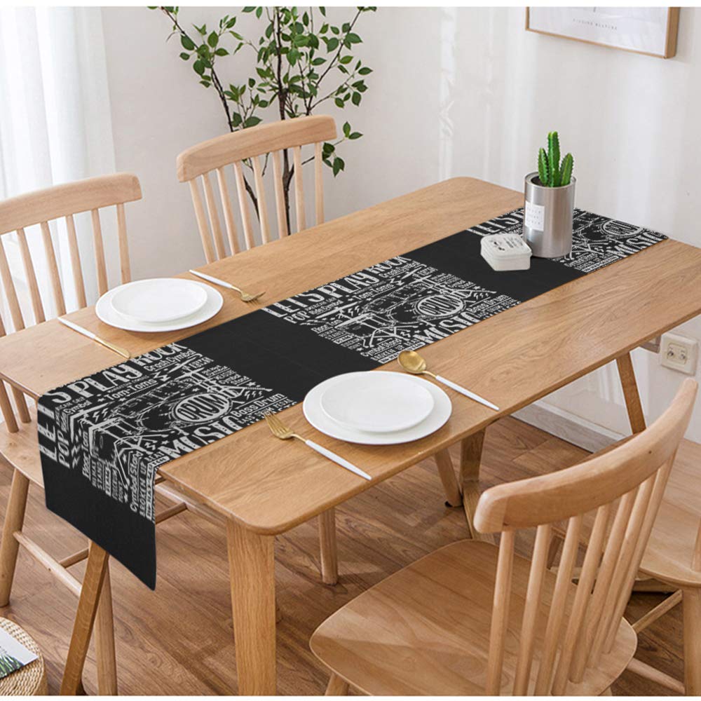 Swono Music Logo Table Runner - Rock Drums Typography Cotton Linen Tablecloth (14
