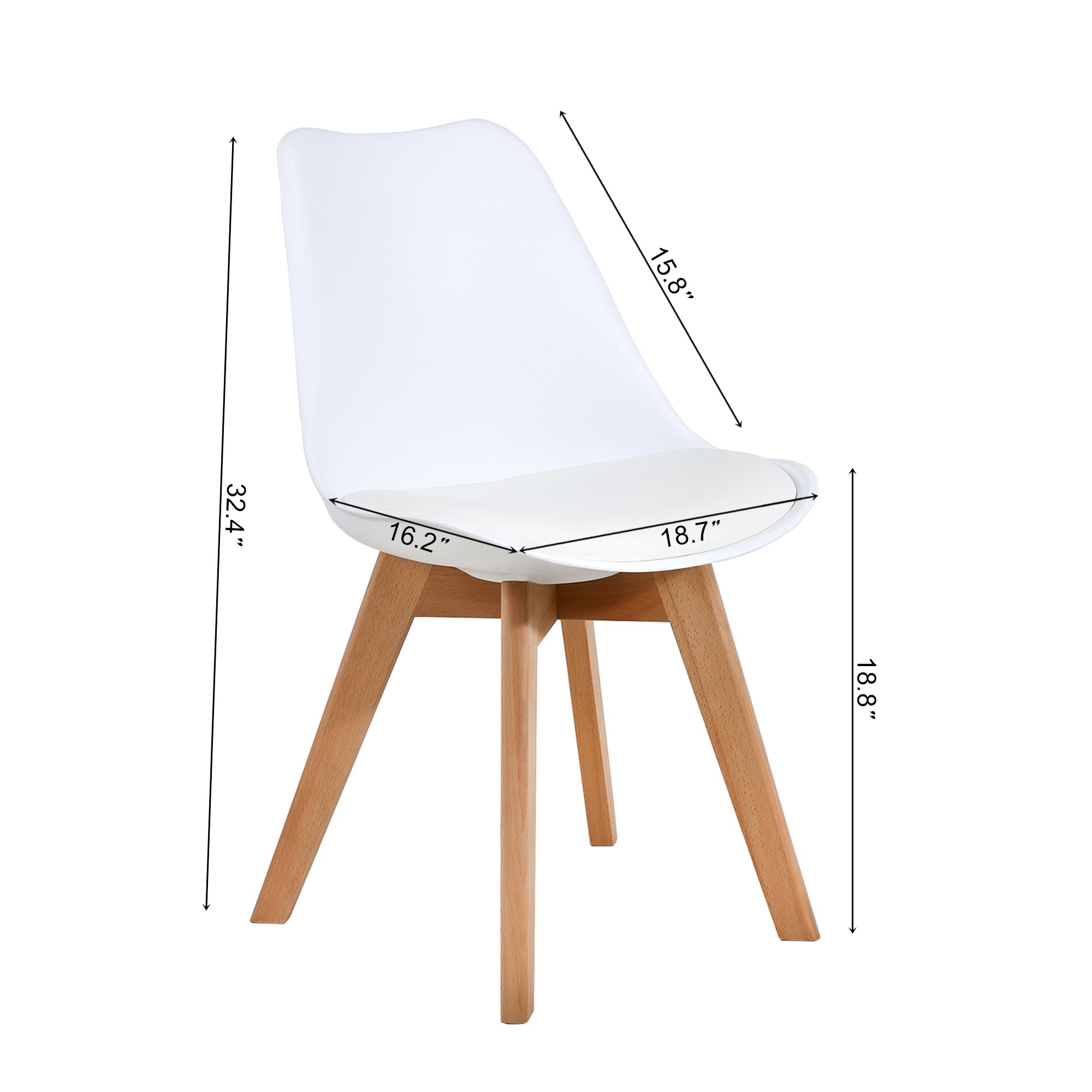 NOBPEINT Mid Century Modern Dining Chairs Set of 4 - White Upholstered Kitchen Chairs with Wooden Legs - Perfect for Dining Room, Kitchen, Breakfast Nook and Office