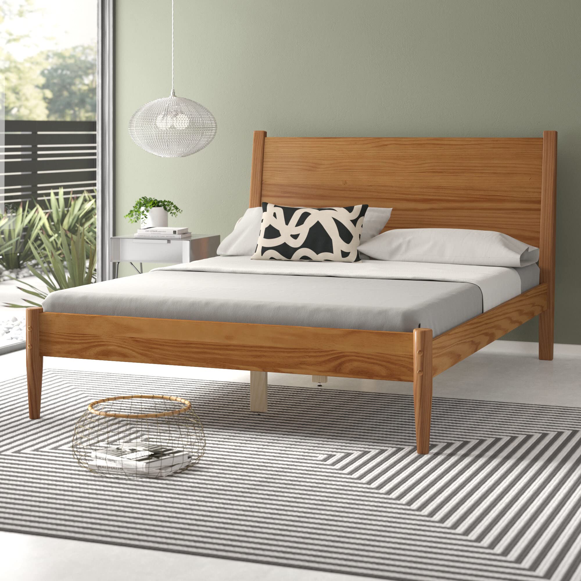 Mid-Century Modern Panel Bed King Size - Solid Wood Frame with Castanho Finish - Perfect for Master Bedroom & Guest Room Decor