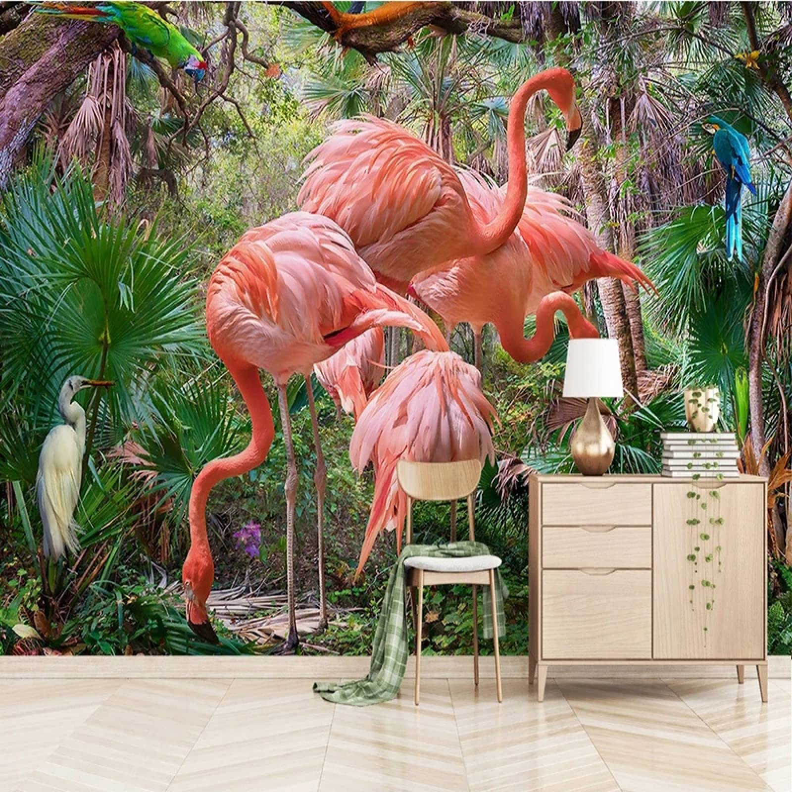 Modern Tropical Flamingo Wall Mural - Jungle Illustration Custom Wallpaper Poster (118