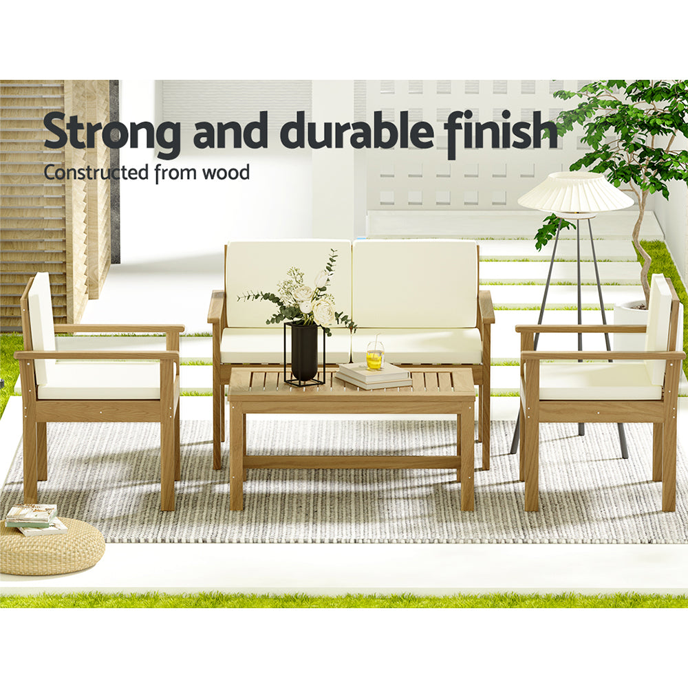 4-Seater Acacia Wood Patio Lounge Set - Outdoor Garden Furniture for Poolside, Deck, Backyard Relaxation