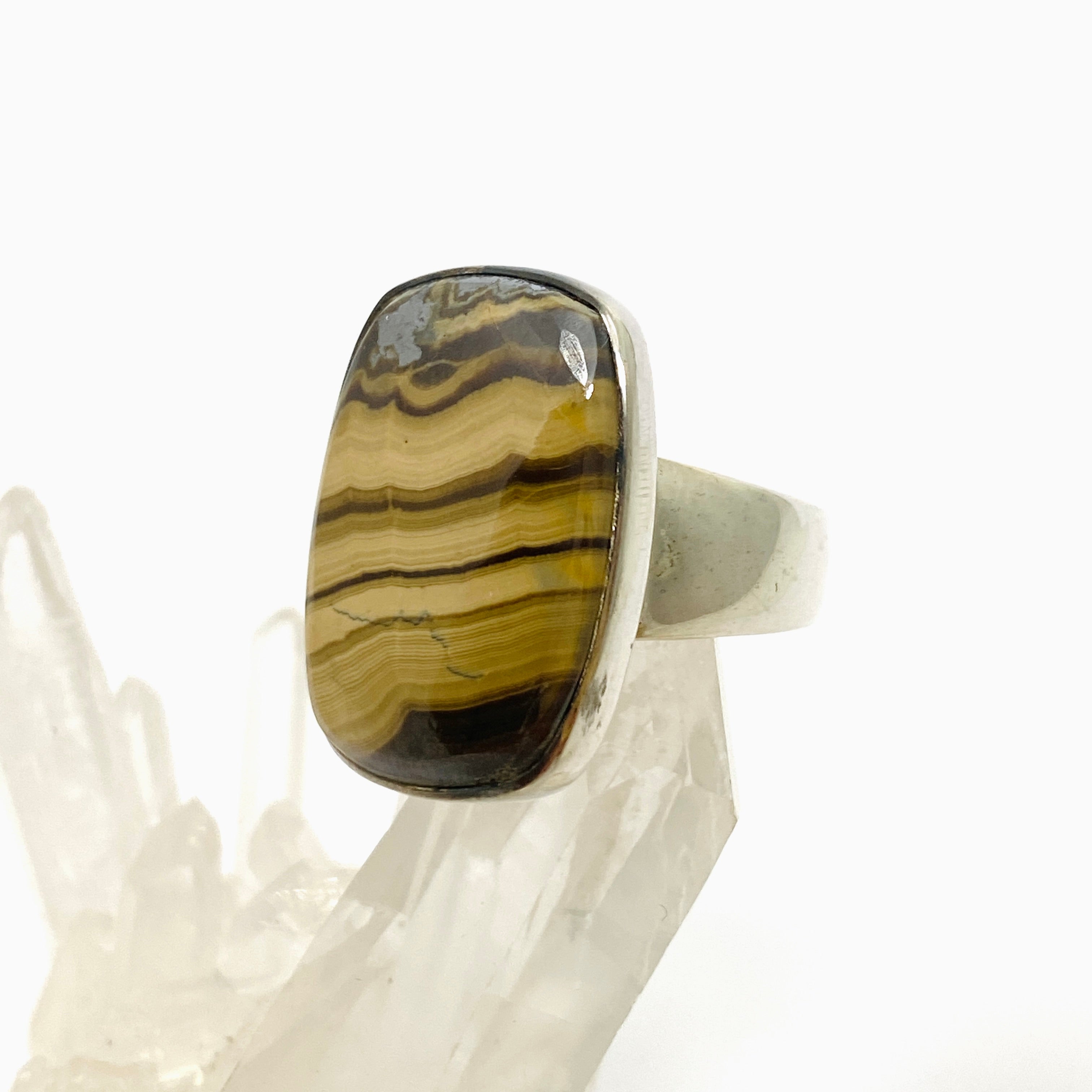 Schalenblende Rectangular Cabochon Ring - Size 8 - KRGJ3392 - Elegant Handmade Jewelry for Women, Perfect for Weddings, Parties & Special Occasions
